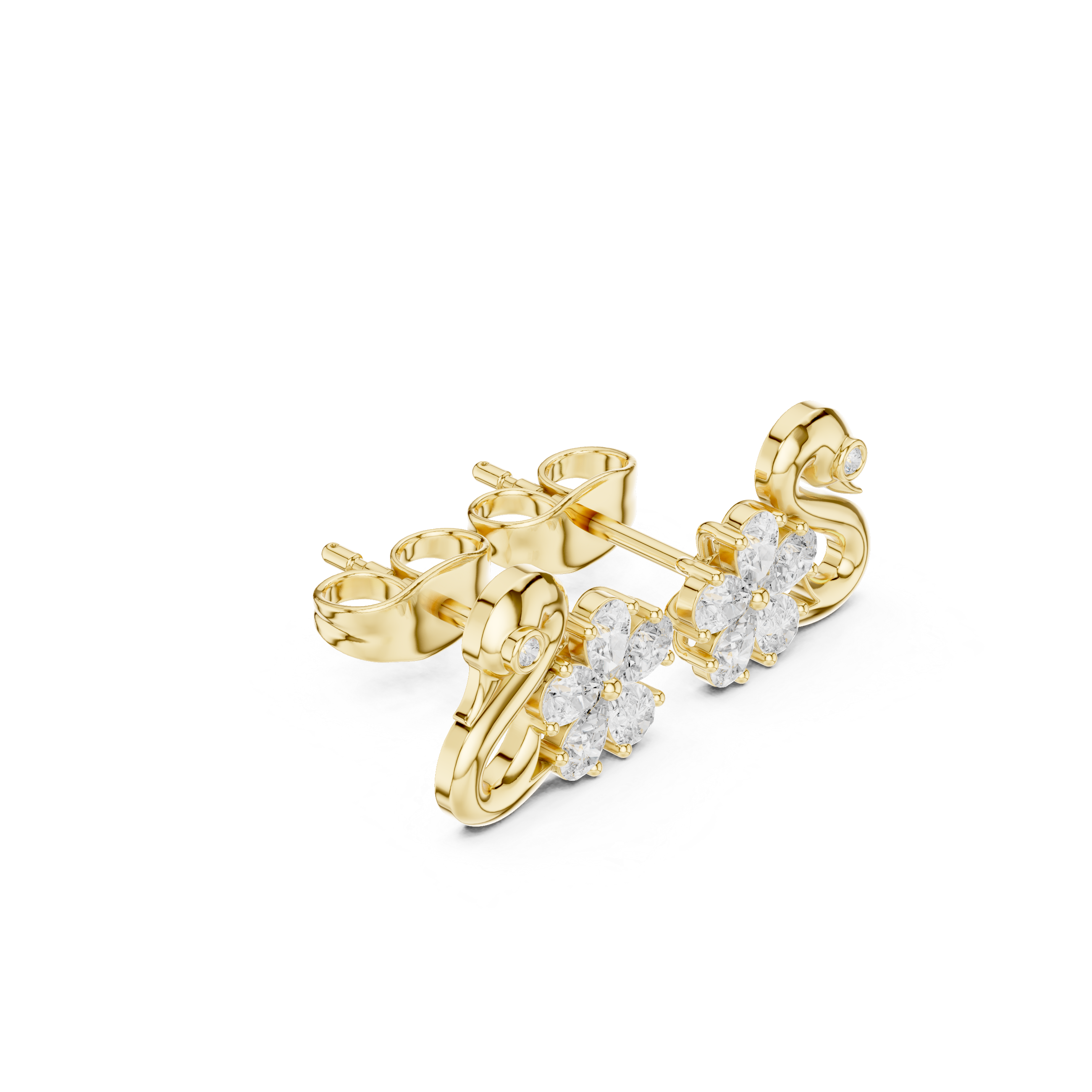 Swan Design 1.313ct Natural Diamond Stud Earrings – GH Color, SI Clarity