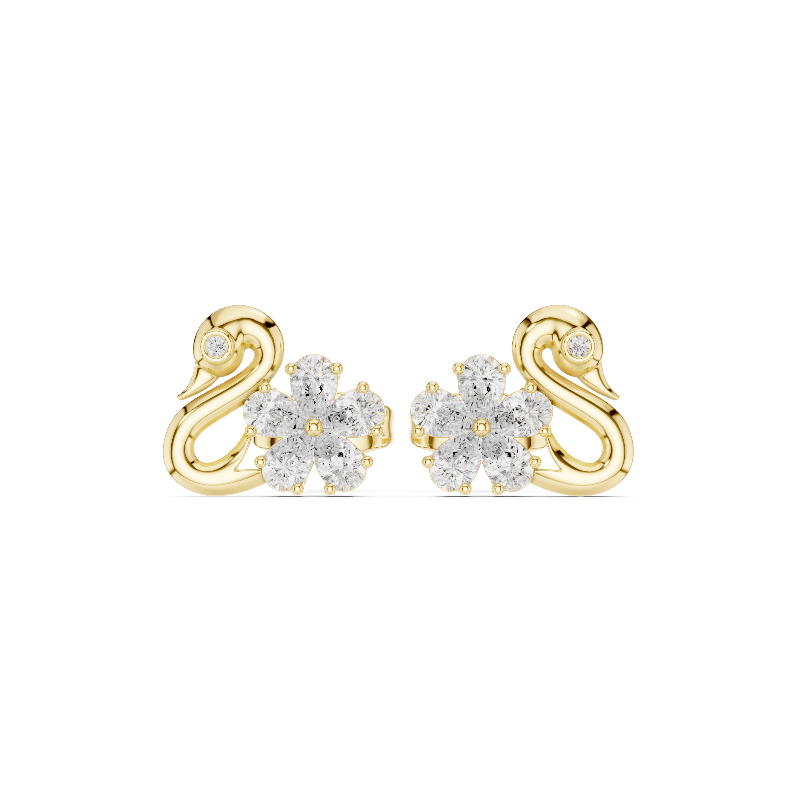Swan Design 1.313ct Natural Diamond Stud Earrings – GH Color, SI Clarity