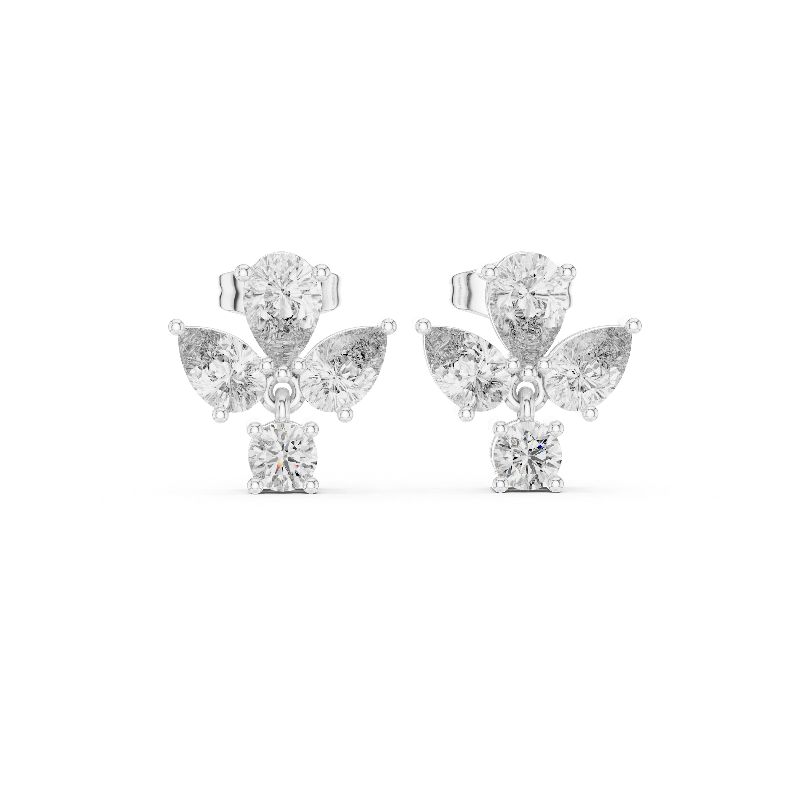 Round & Pear 1.92ct Natural Diamond Stud Earrings – H Color, VS2 Clarity