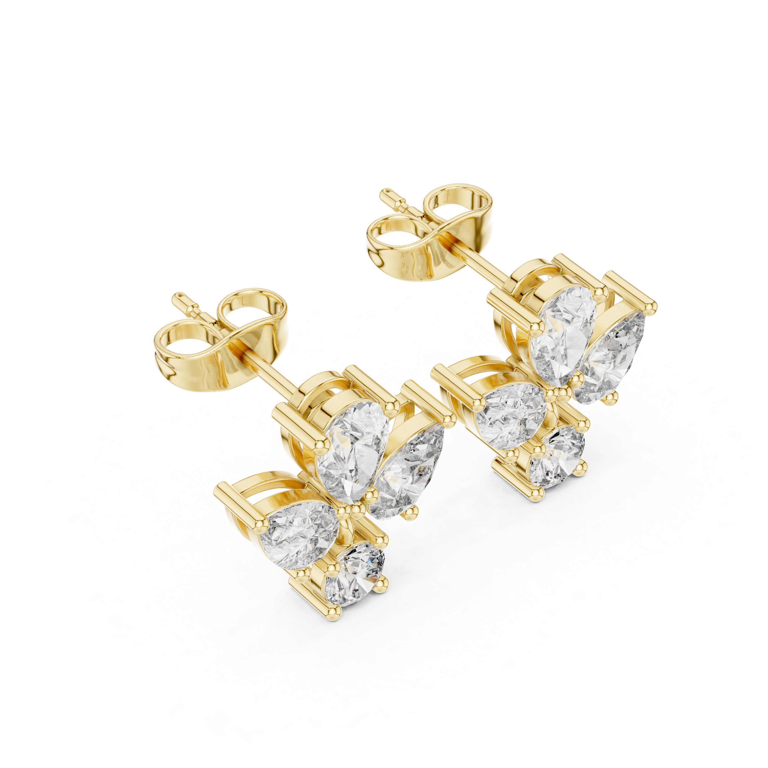 Round & Pear 1.92ct Natural Diamond Stud Earrings – H Color, VS2 Clarity