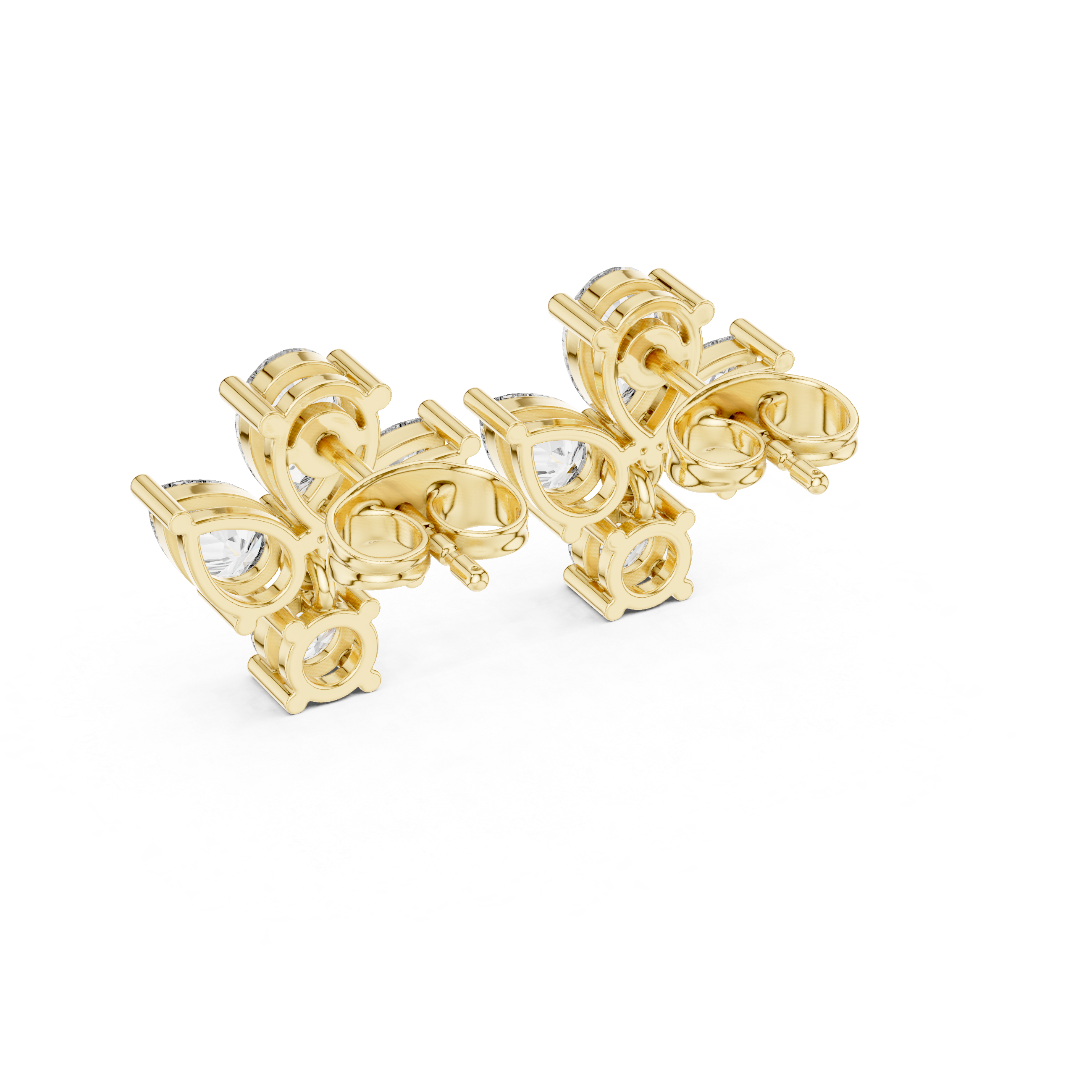 Round & Pear 1.92ct Natural Diamond Stud Earrings – H Color, VS2 Clarity
