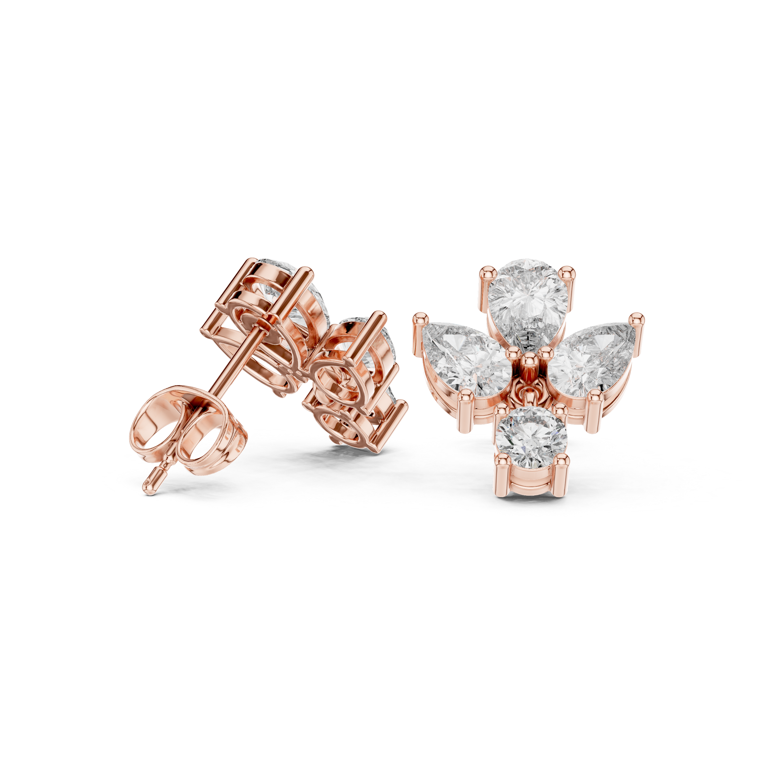 Round & Pear 1.92ct Natural Diamond Stud Earrings – H Color, VS2 Clarity