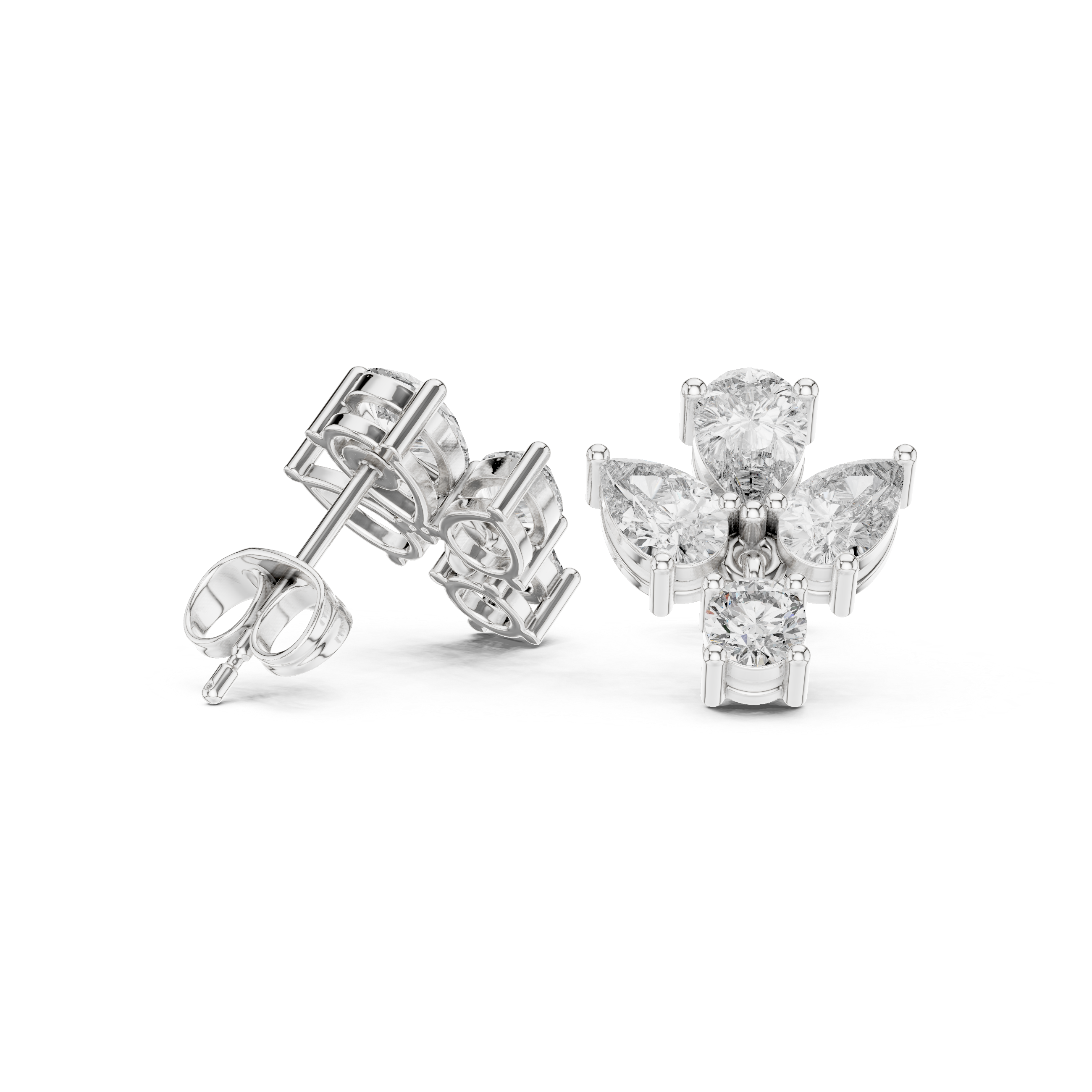 Round & Pear 1.92ct Natural Diamond Stud Earrings – H Color, VS2 Clarity