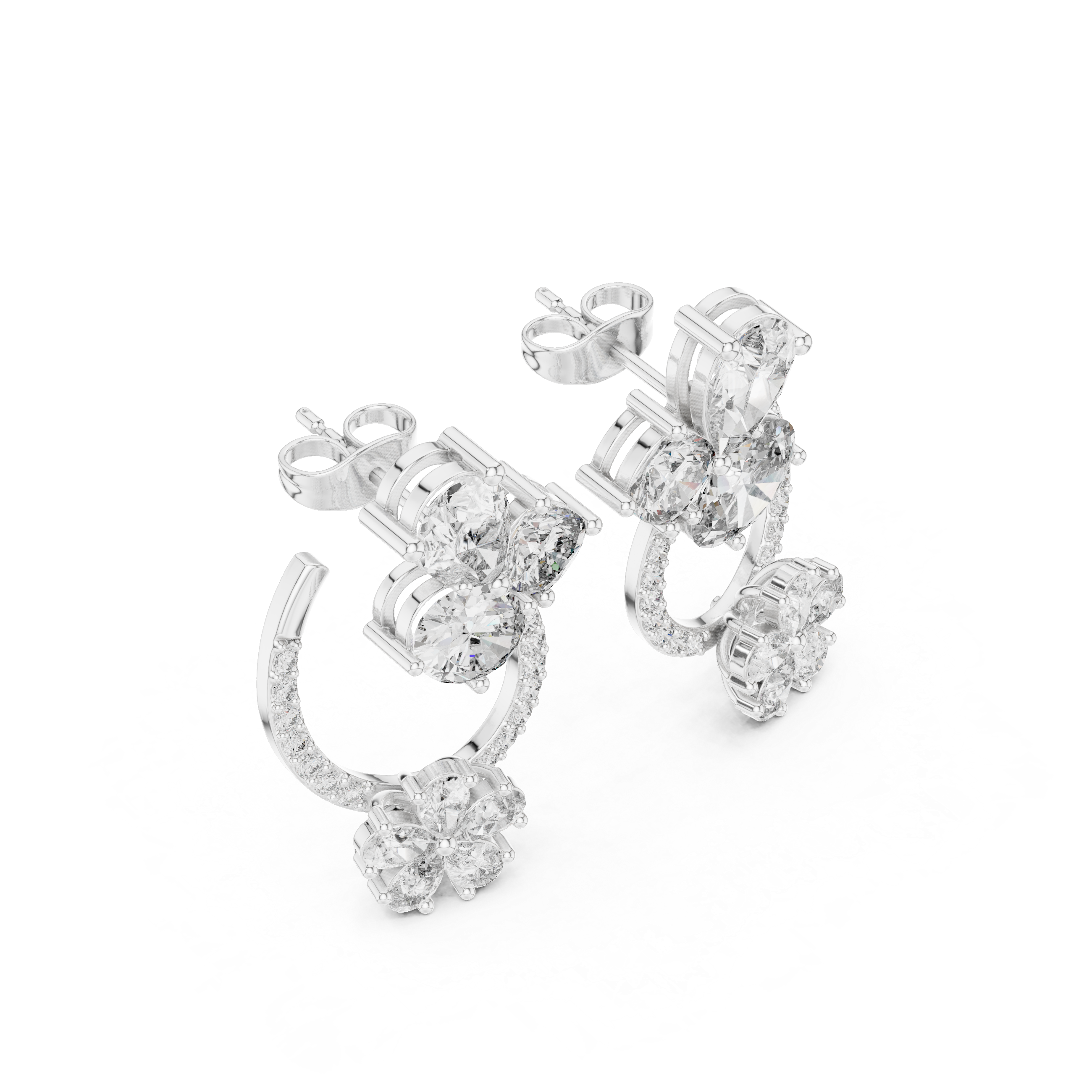 6.08 Carat Natural Diamond Multi-Shape Drop Earrings – H Color, VS2 Clarity