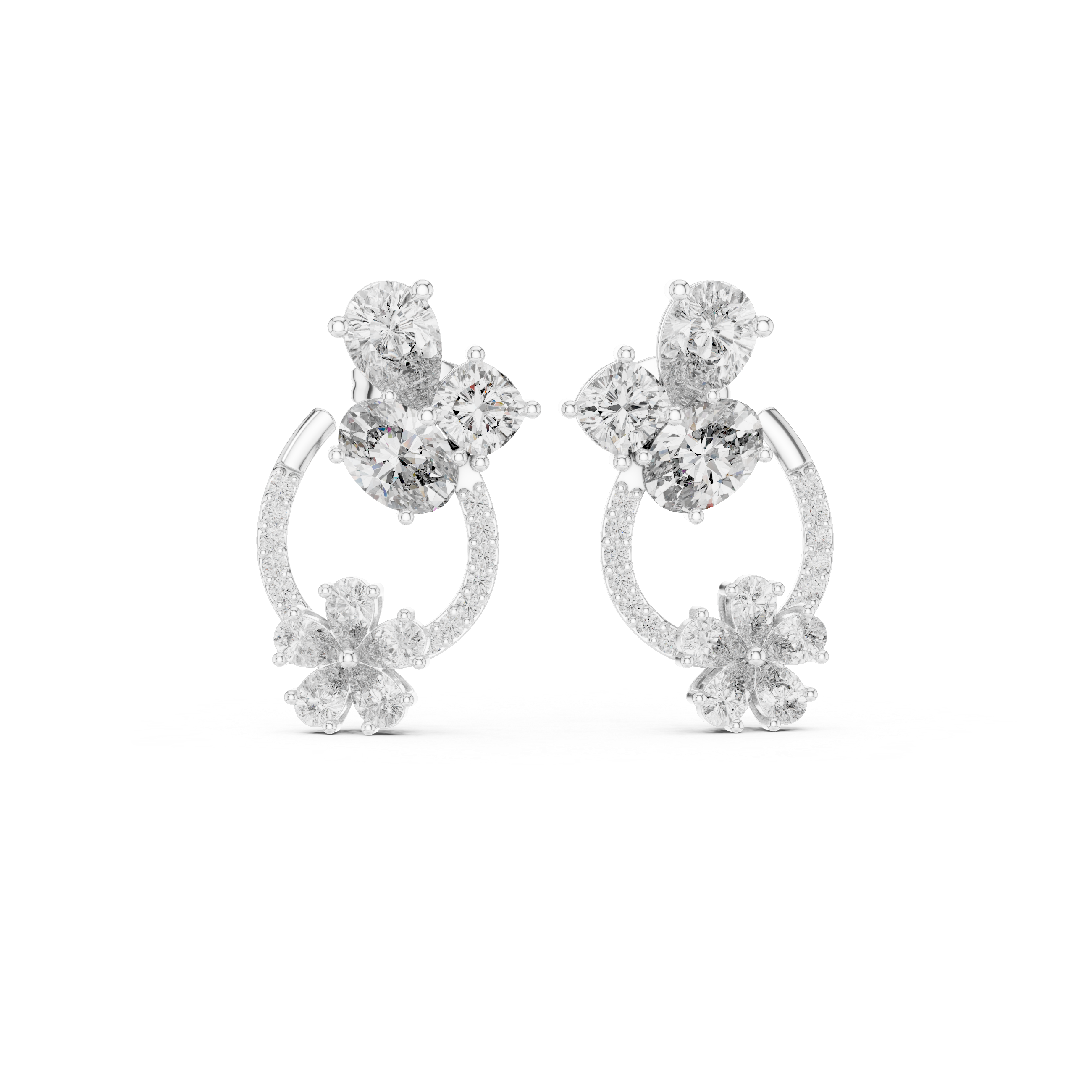 6.08 Carat Natural Diamond Multi-Shape Drop Earrings – H Color, VS2 Clarity