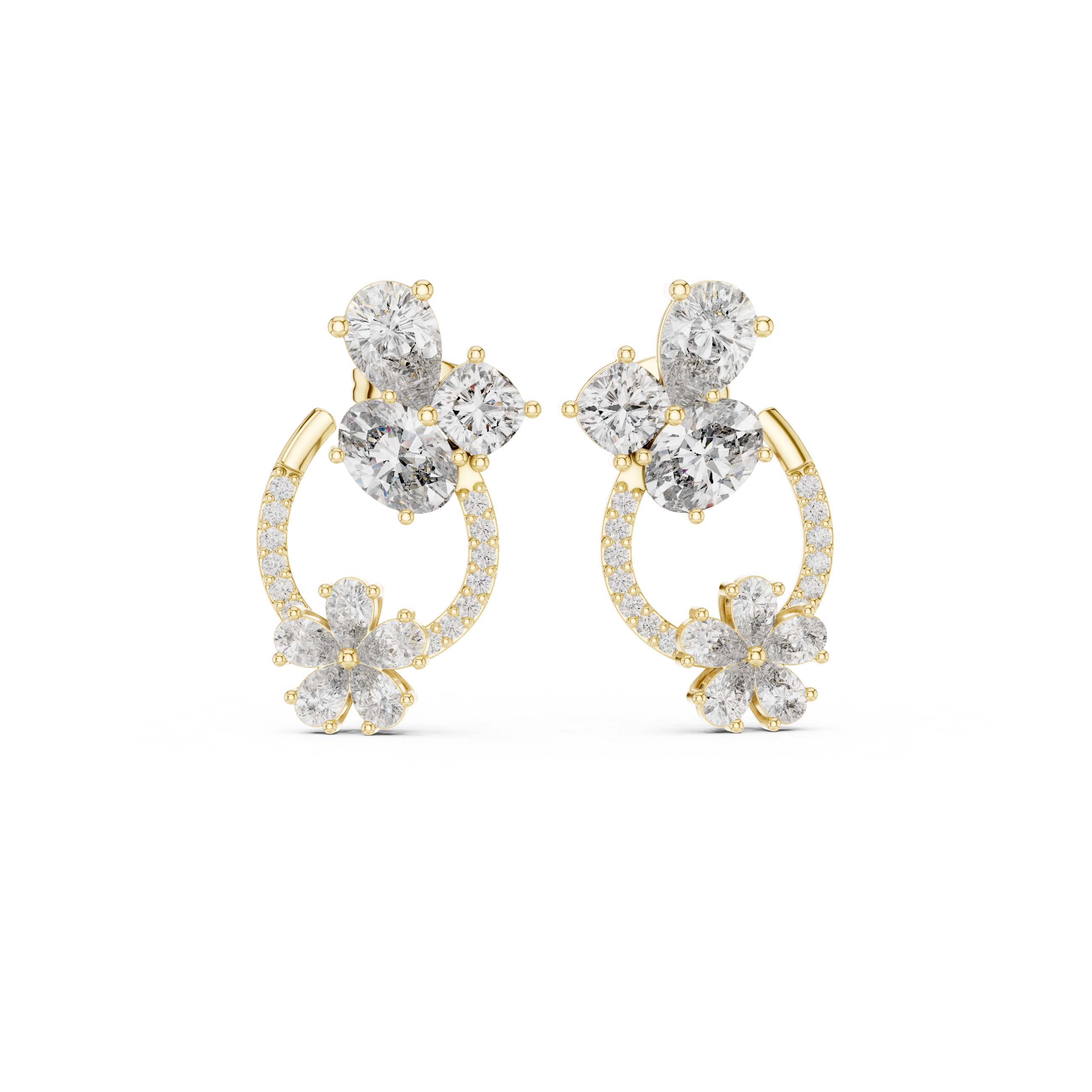 6.08 Carat Natural Diamond Multi-Shape Drop Earrings – H Color, VS2 Clarity