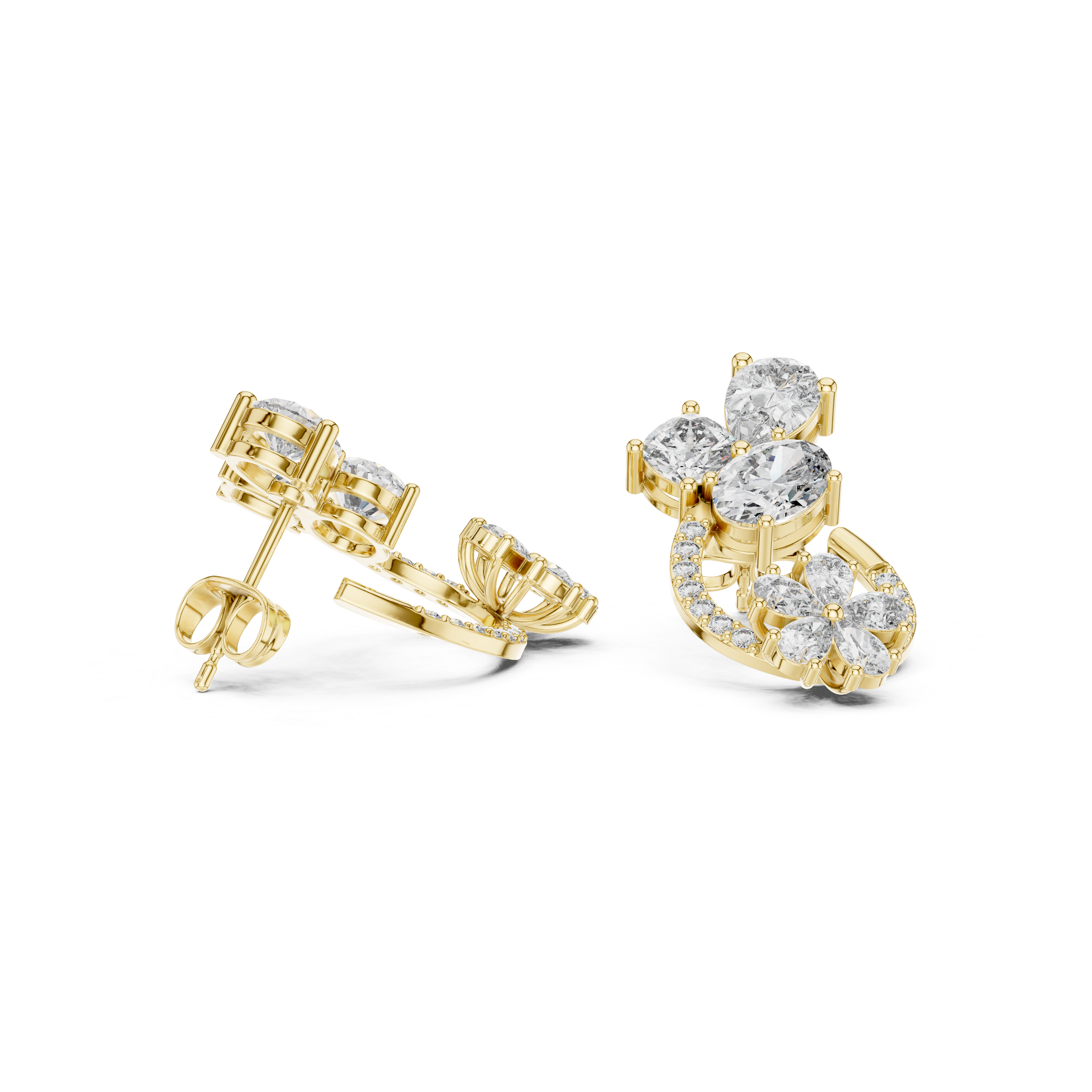 6.08 Carat Natural Diamond Multi-Shape Drop Earrings – H Color, VS2 Clarity