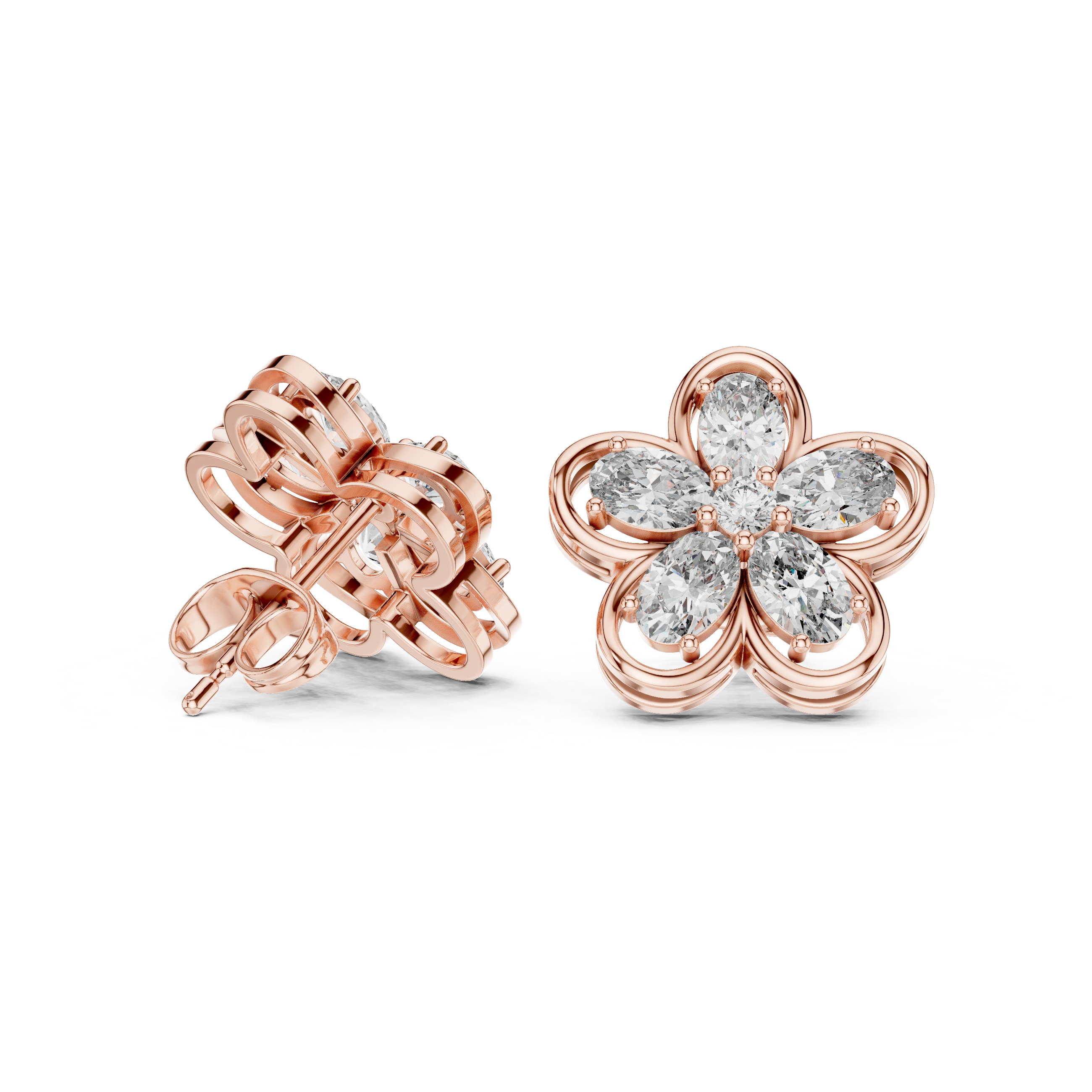 1.68ct GH/SI Pear & Round Natural Diamond Stud Earrings – Elegant Brilliance