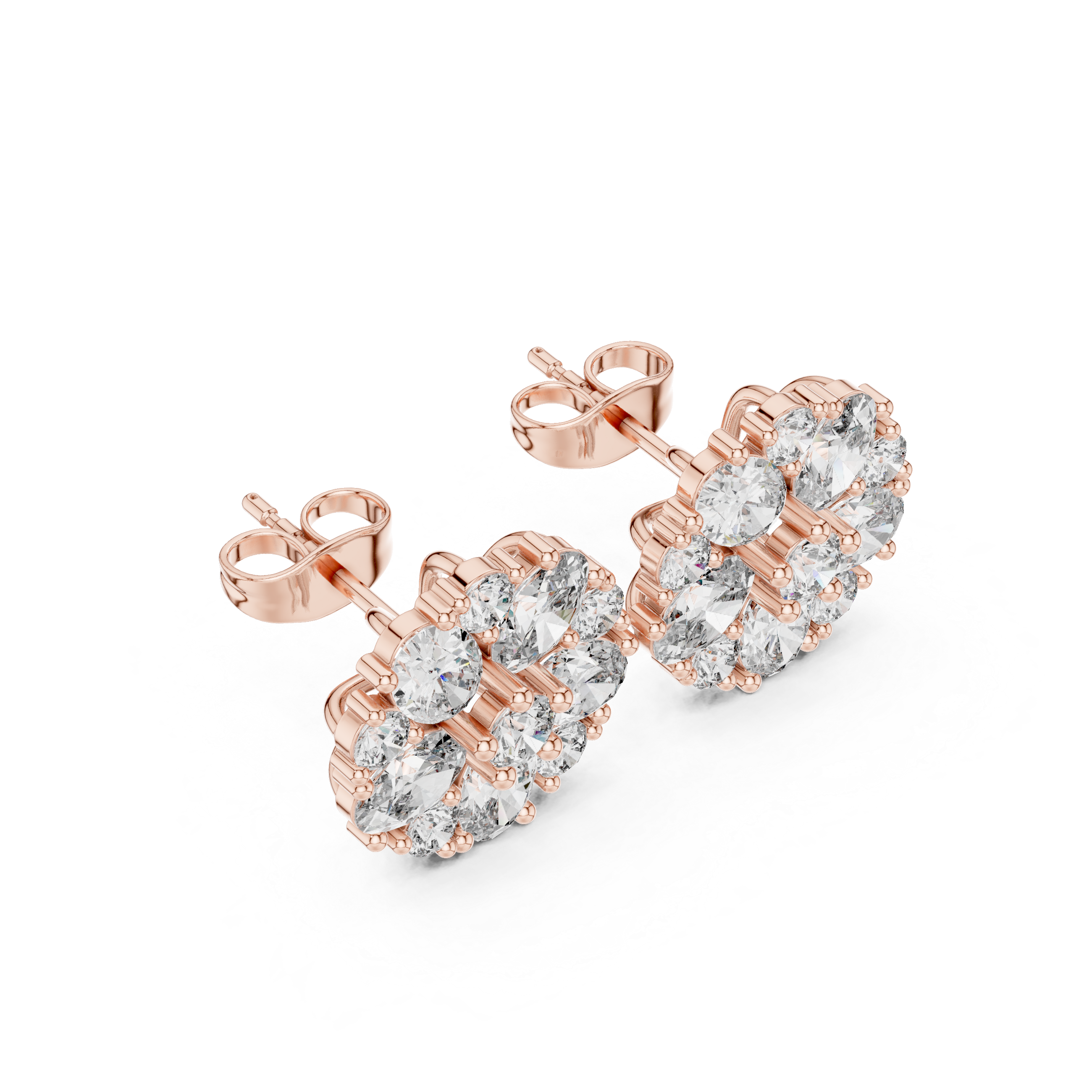 Round & Oval 2.97ct Natural Diamond Stud Earrings – H Color, VS2 Clarity