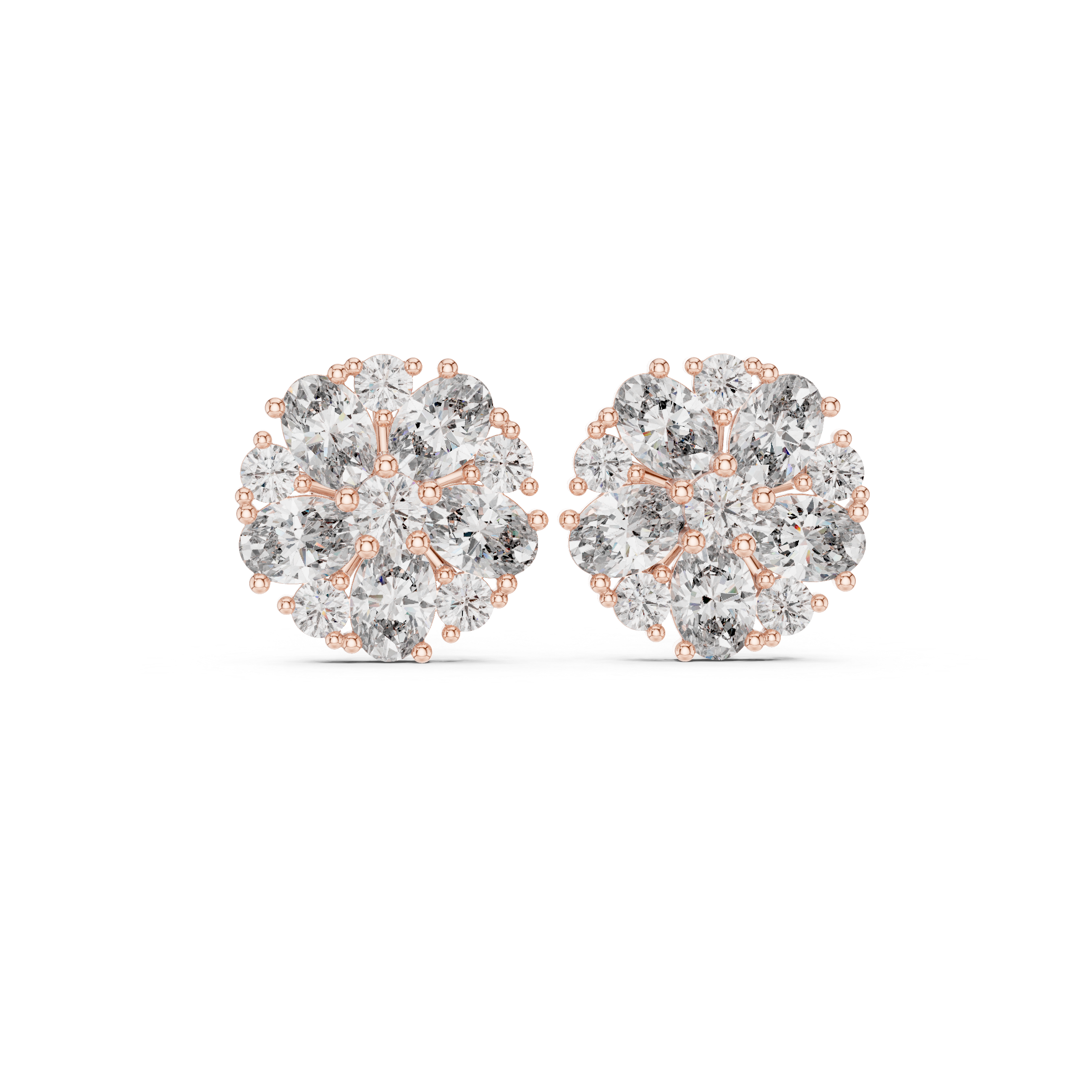 Round & Oval 2.97ct Natural Diamond Stud Earrings – H Color, VS2 Clarity