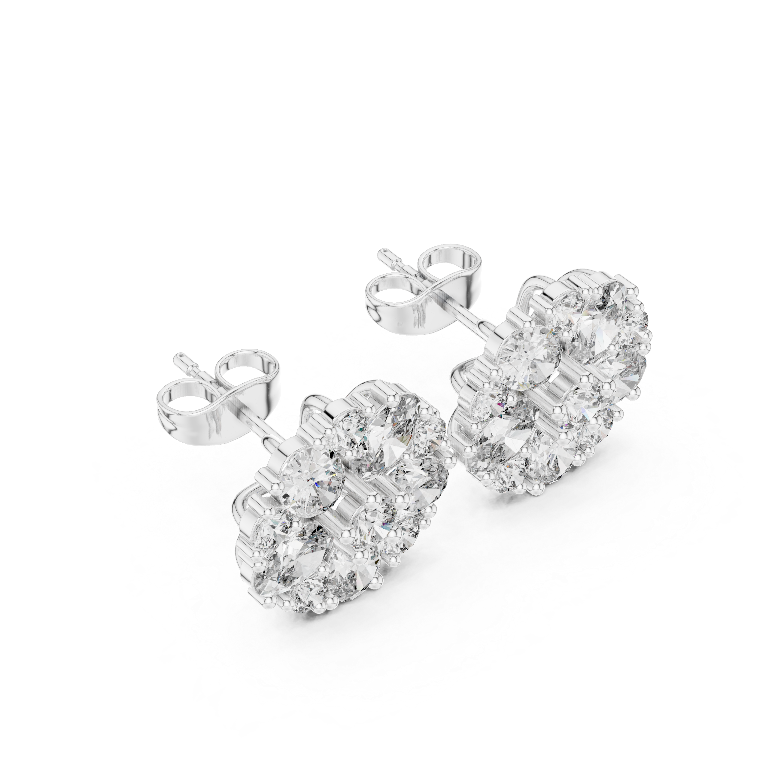 Round & Oval 2.97ct Natural Diamond Stud Earrings – H Color, VS2 Clarity