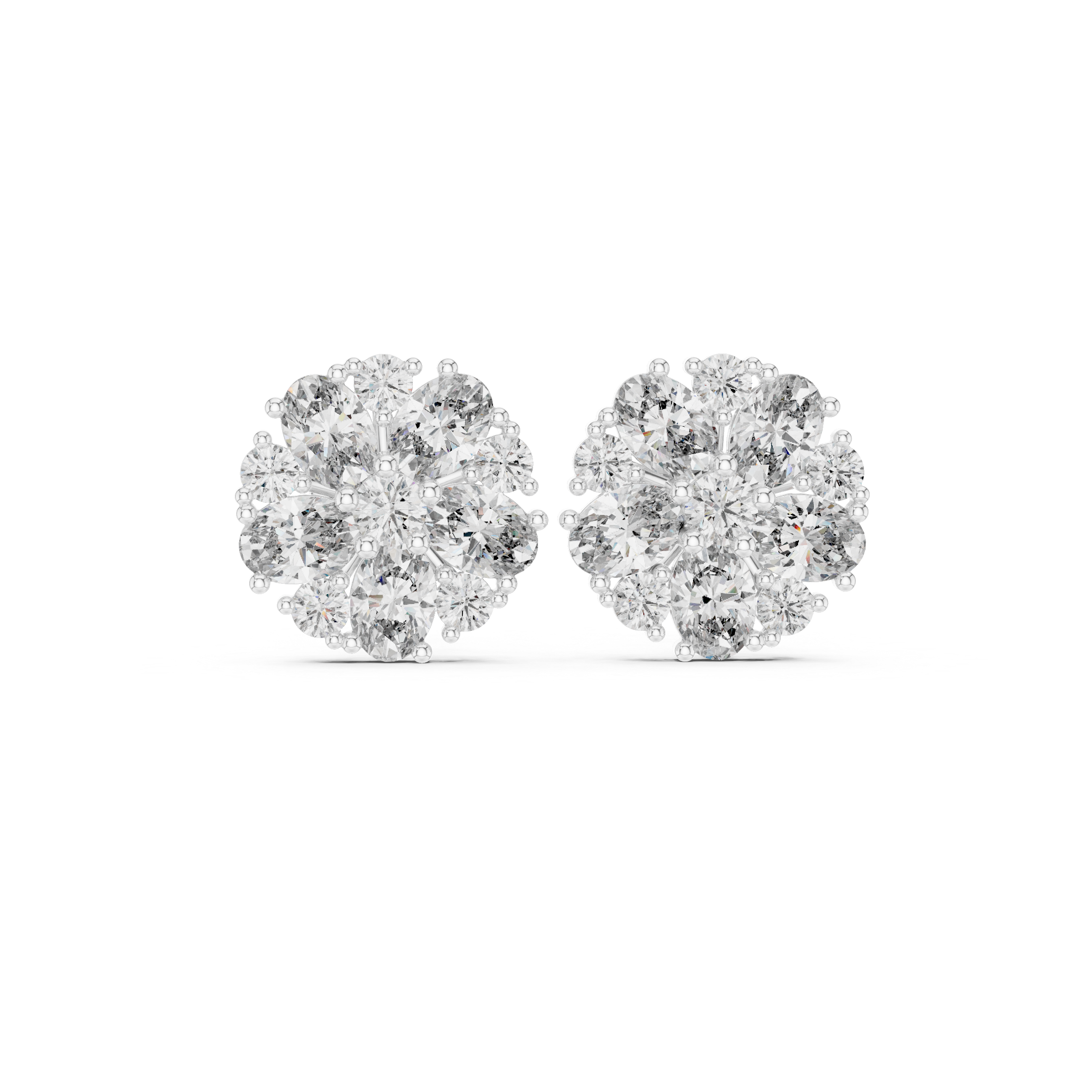 Round & Oval 2.97ct Natural Diamond Stud Earrings – H Color, VS2 Clarity