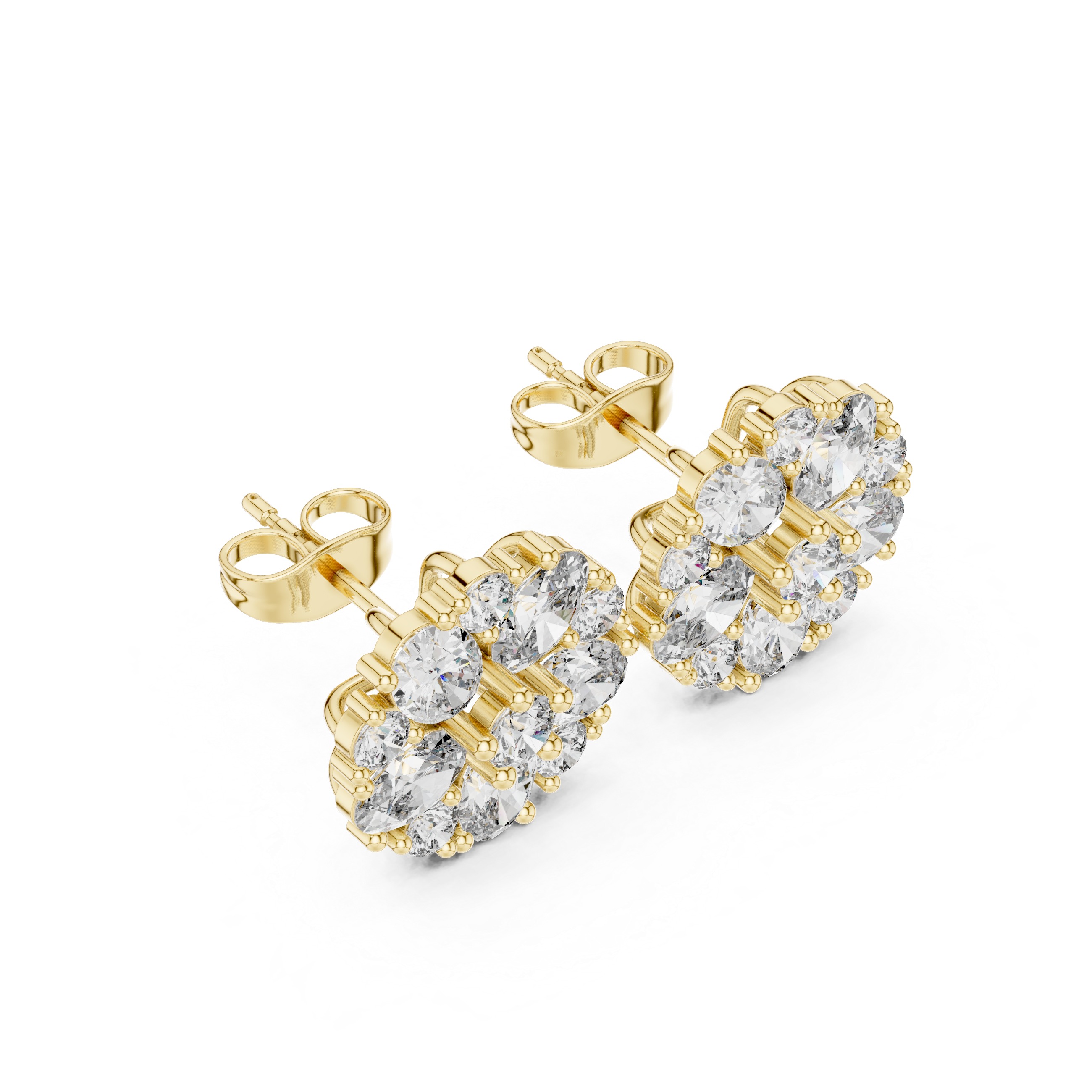 Round & Oval 2.97ct Natural Diamond Stud Earrings – H Color, VS2 Clarity