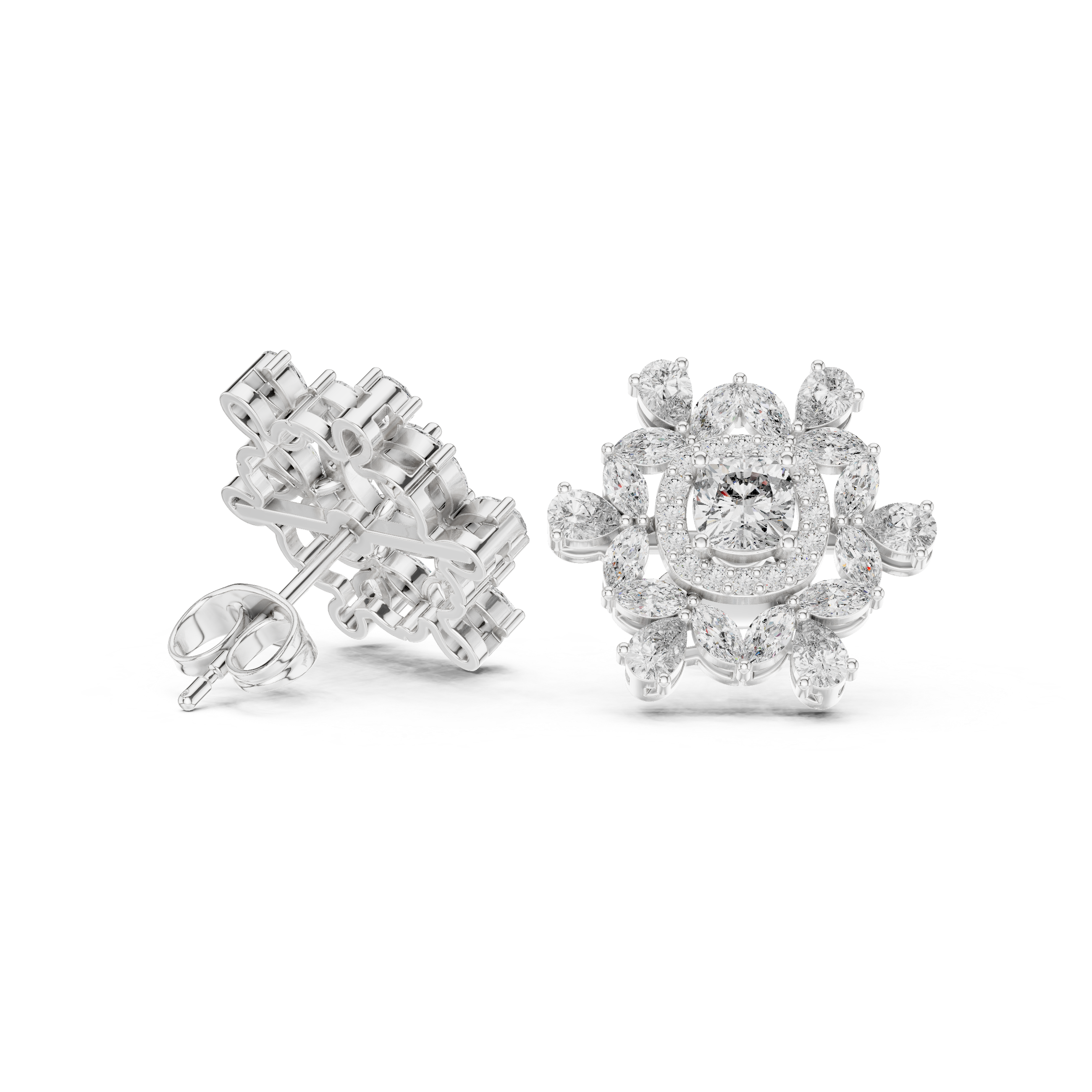 Multi-Shape 1.8ct Natural Diamond Stud Earrings – H Color, VS1 Clarity