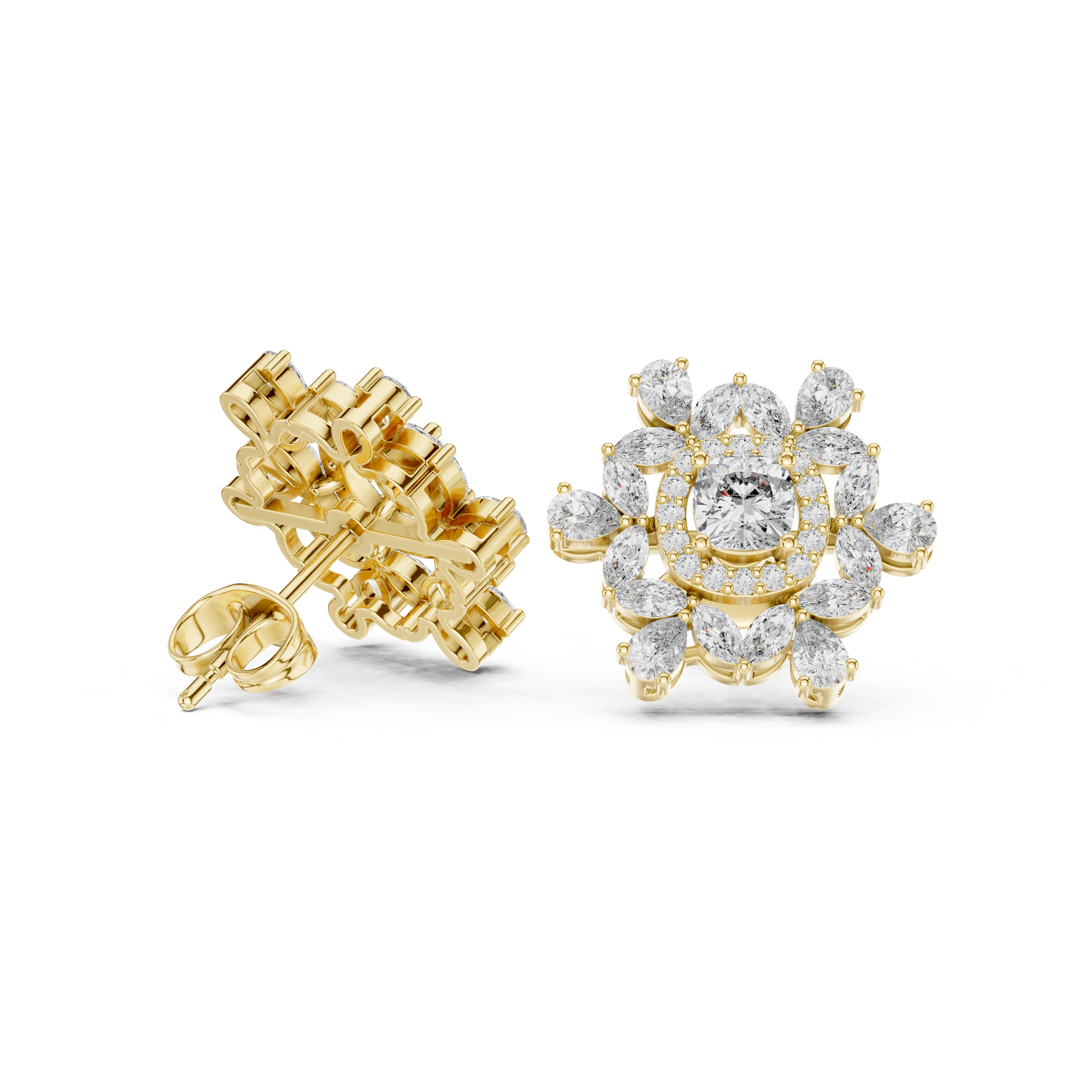 Multi-Shape 1.8ct Natural Diamond Stud Earrings – H Color, VS1 Clarity