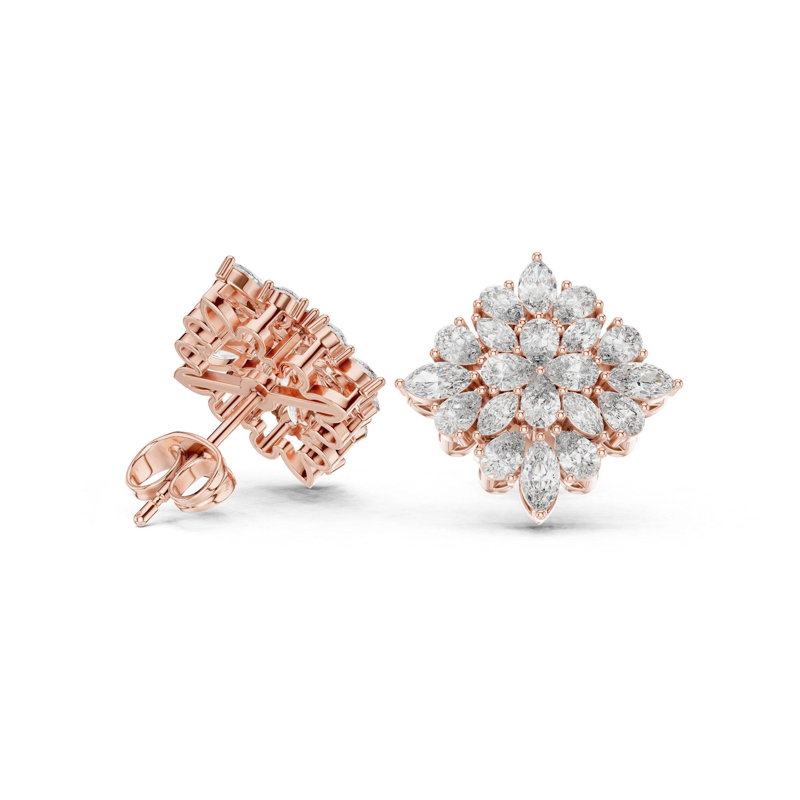 1.62ct Natural Diamond Stud Earrings – Dual Cut Pear & Marquise GH/VS