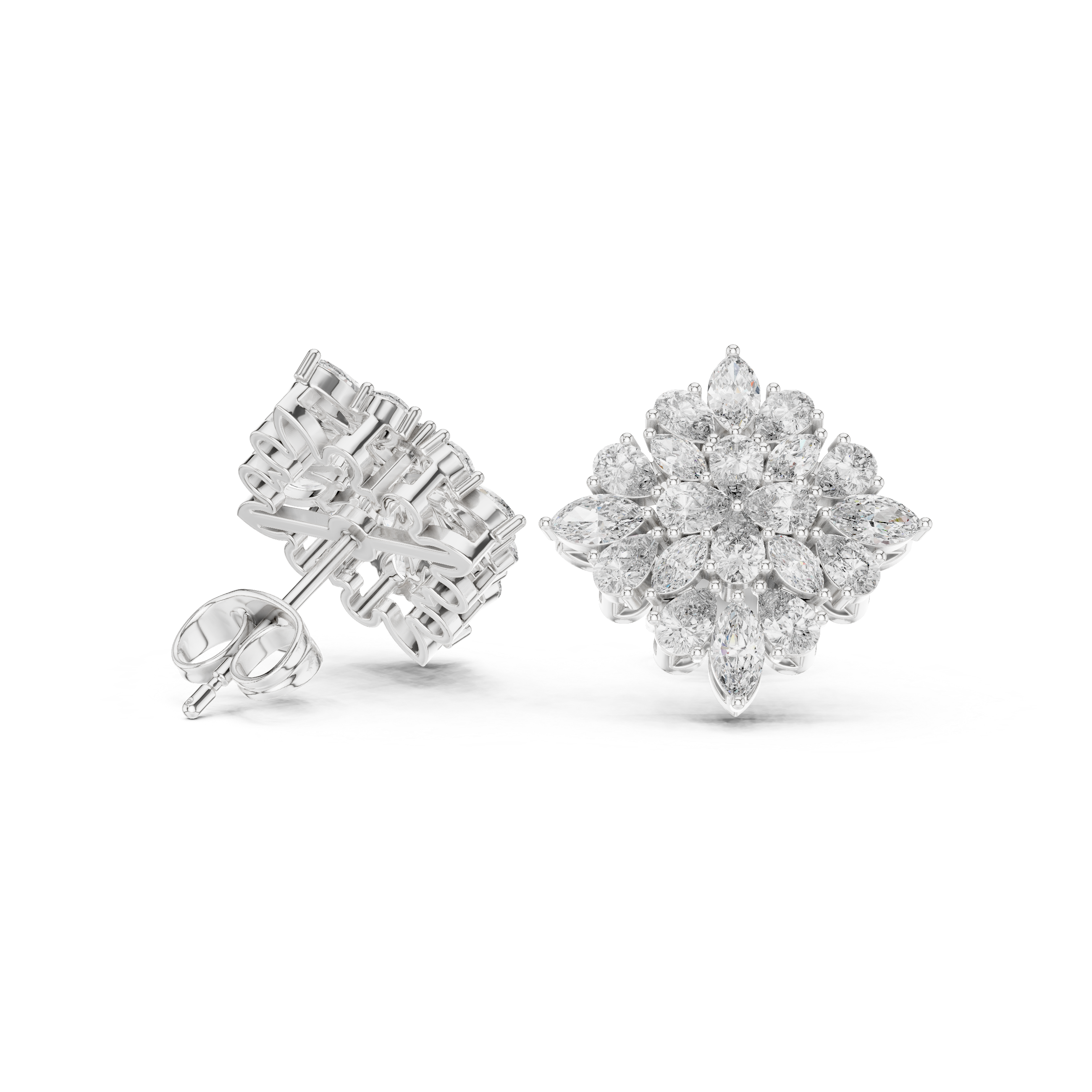 1.62ct Natural Diamond Stud Earrings – Dual Cut Pear & Marquise GH/VS