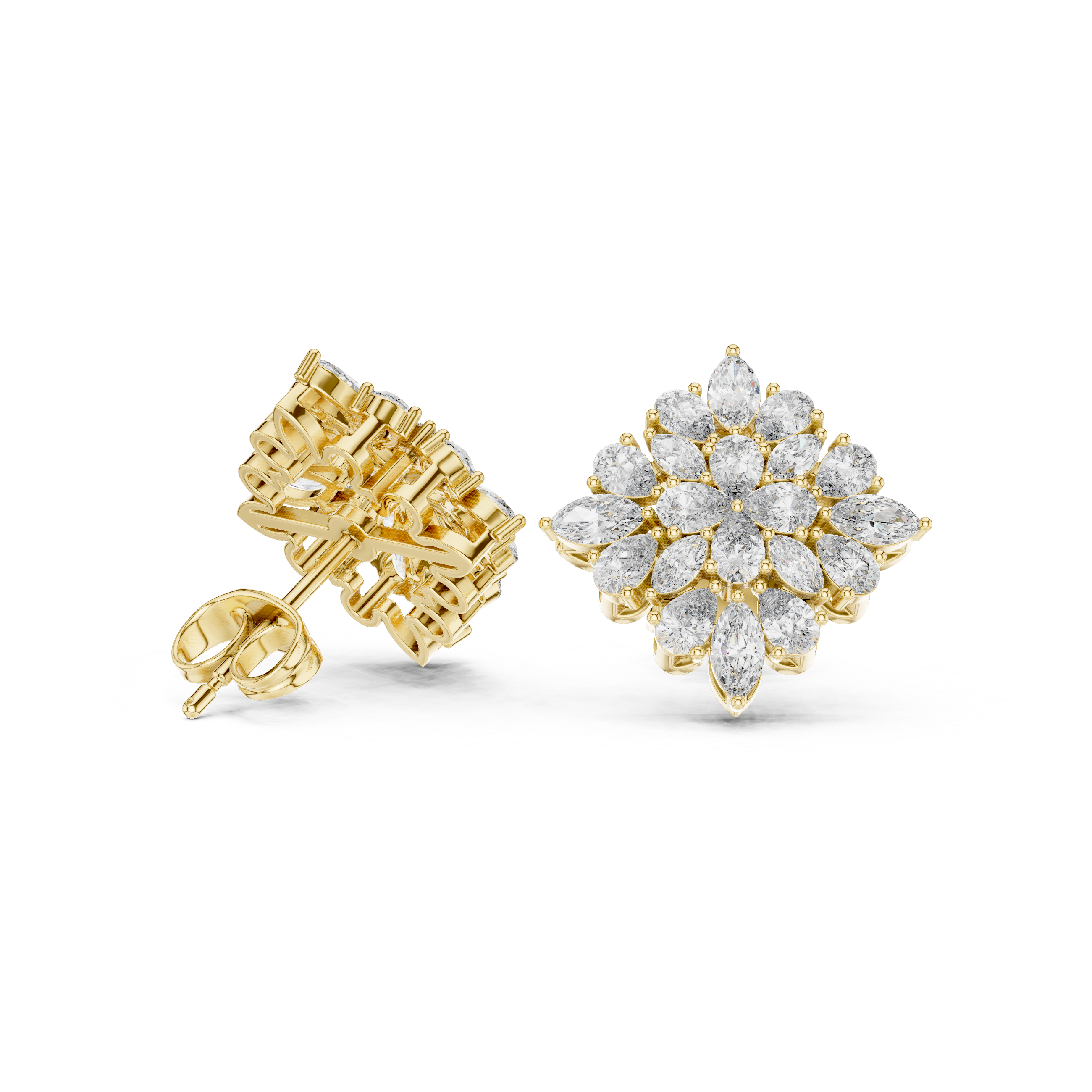 1.62ct Natural Diamond Stud Earrings – Dual Cut Pear & Marquise GH/VS