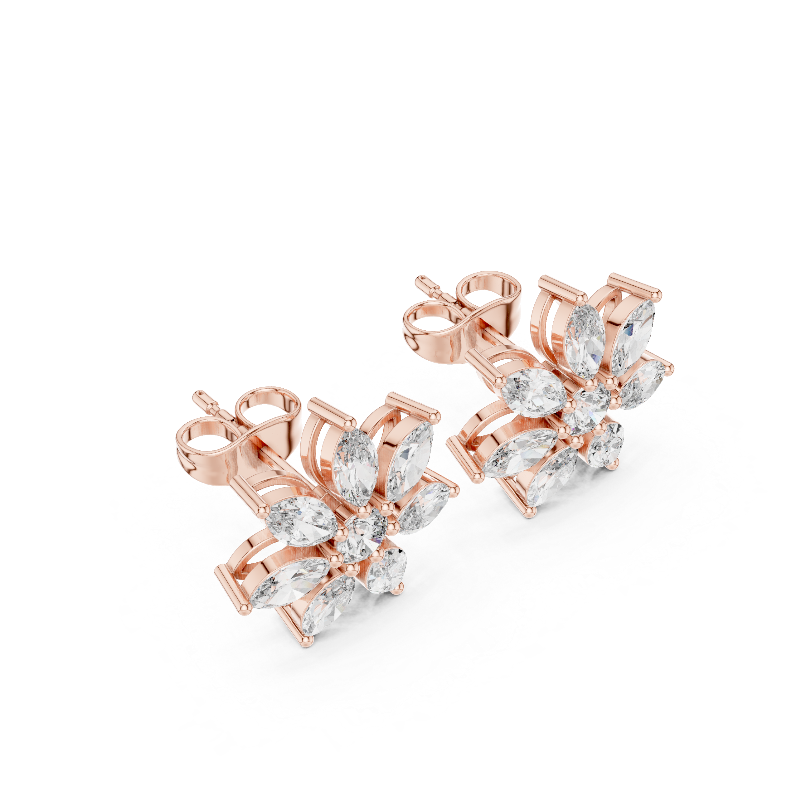 1.59ct Natural Diamond Stud Earrings – Dual Cut Round & Marquise GH/VS