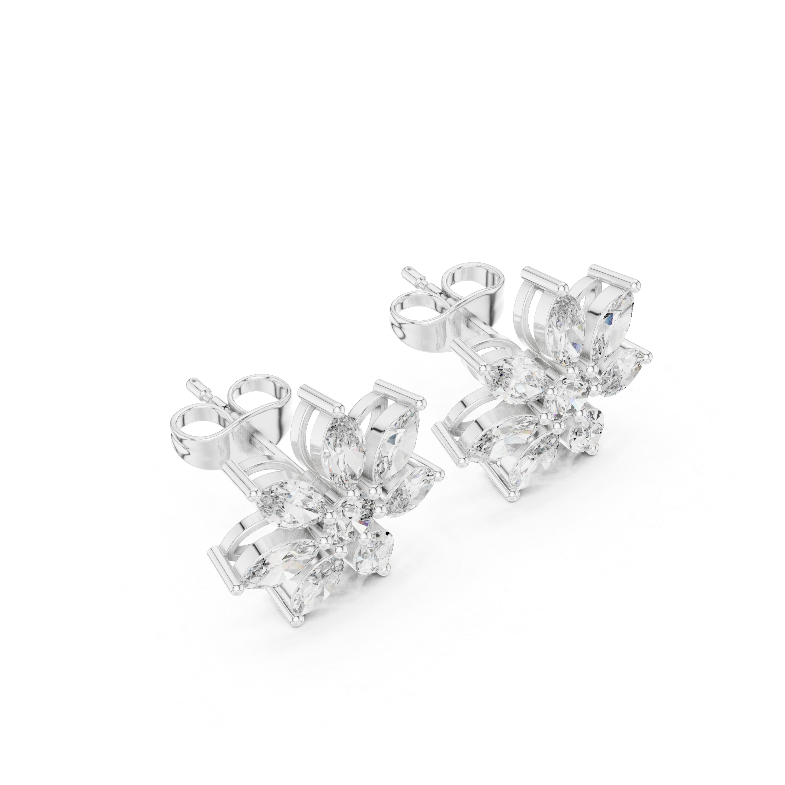 1.59ct Natural Diamond Stud Earrings – Dual Cut Round & Marquise GH/VS