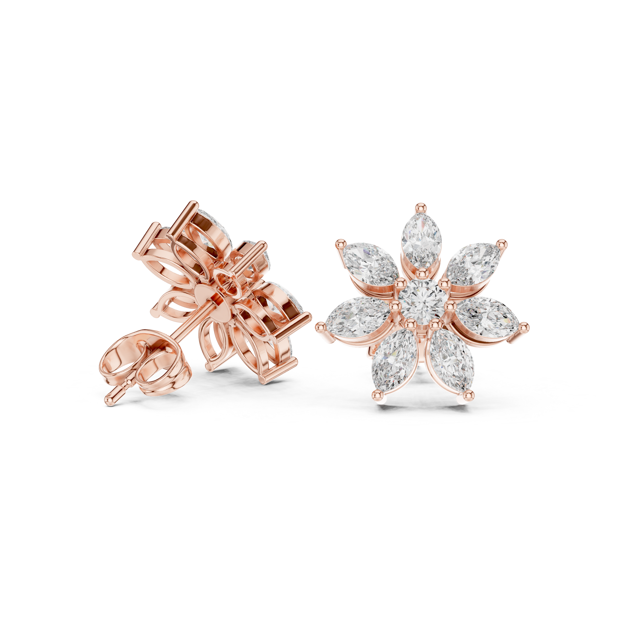 1.59ct Natural Diamond Stud Earrings – Dual Cut Round & Marquise GH/VS