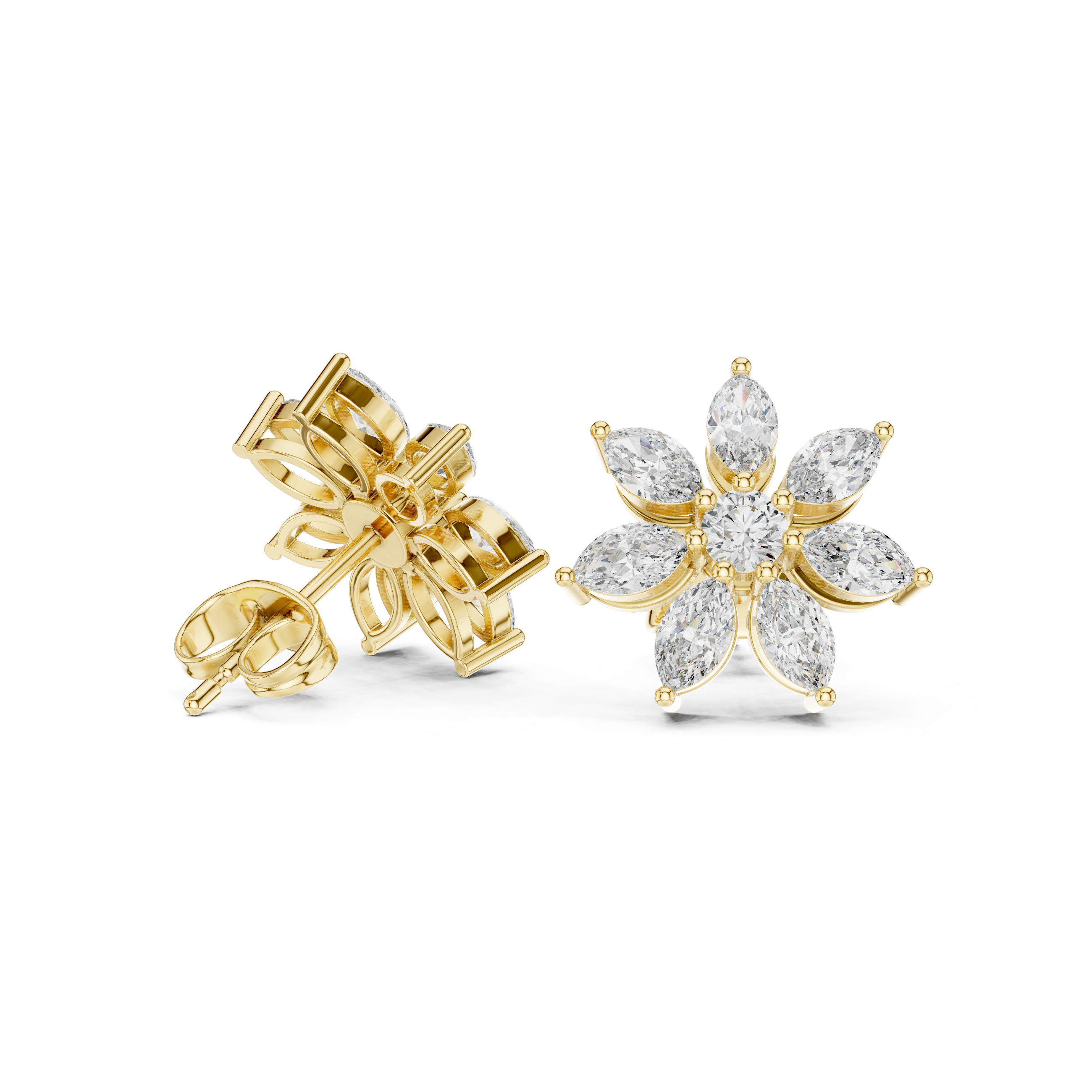 1.59ct Natural Diamond Stud Earrings – Dual Cut Round & Marquise GH/VS