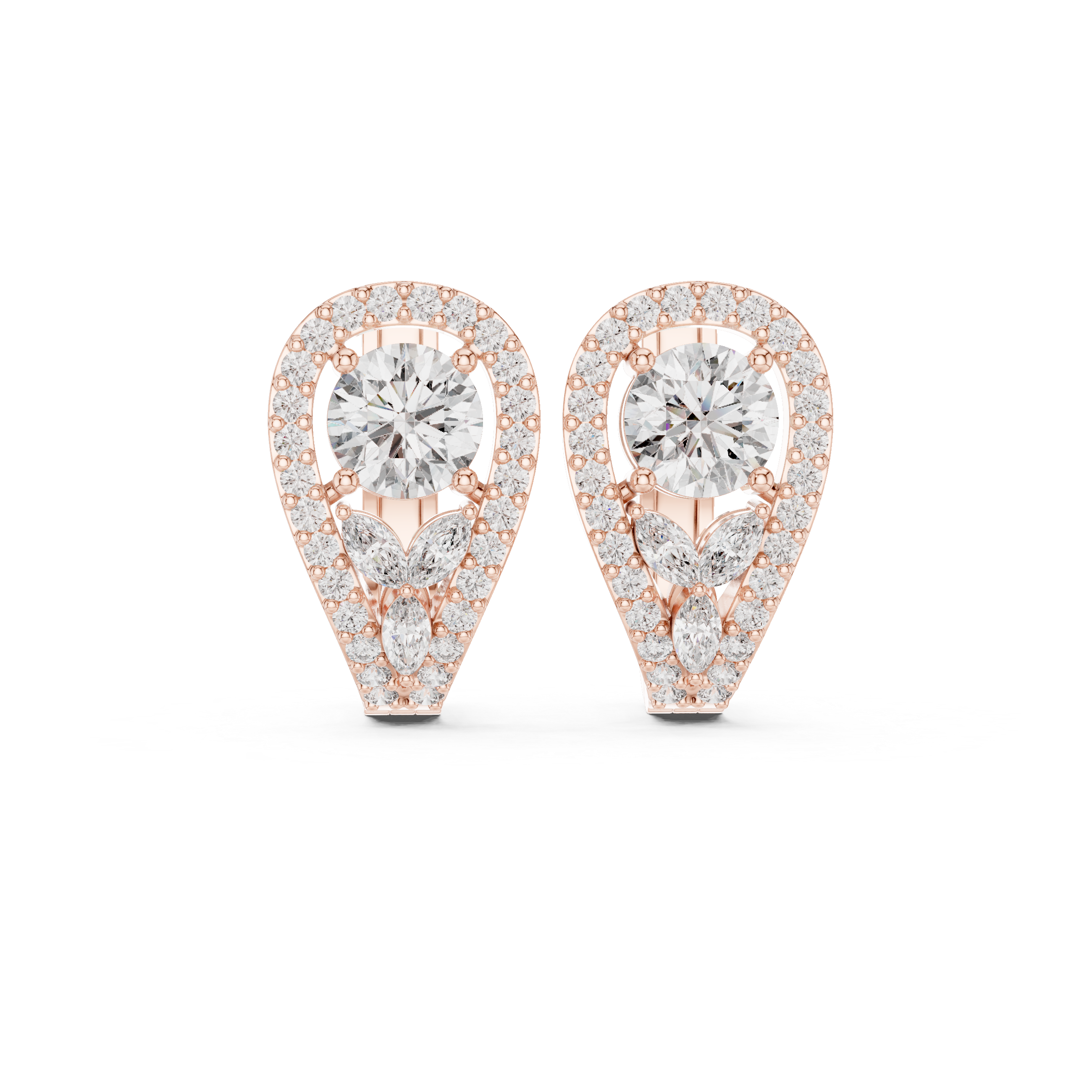 Marquise & Round Shape 1.476ct Natural Diamond Drop Earrings – I Color, SI1 Clarity
