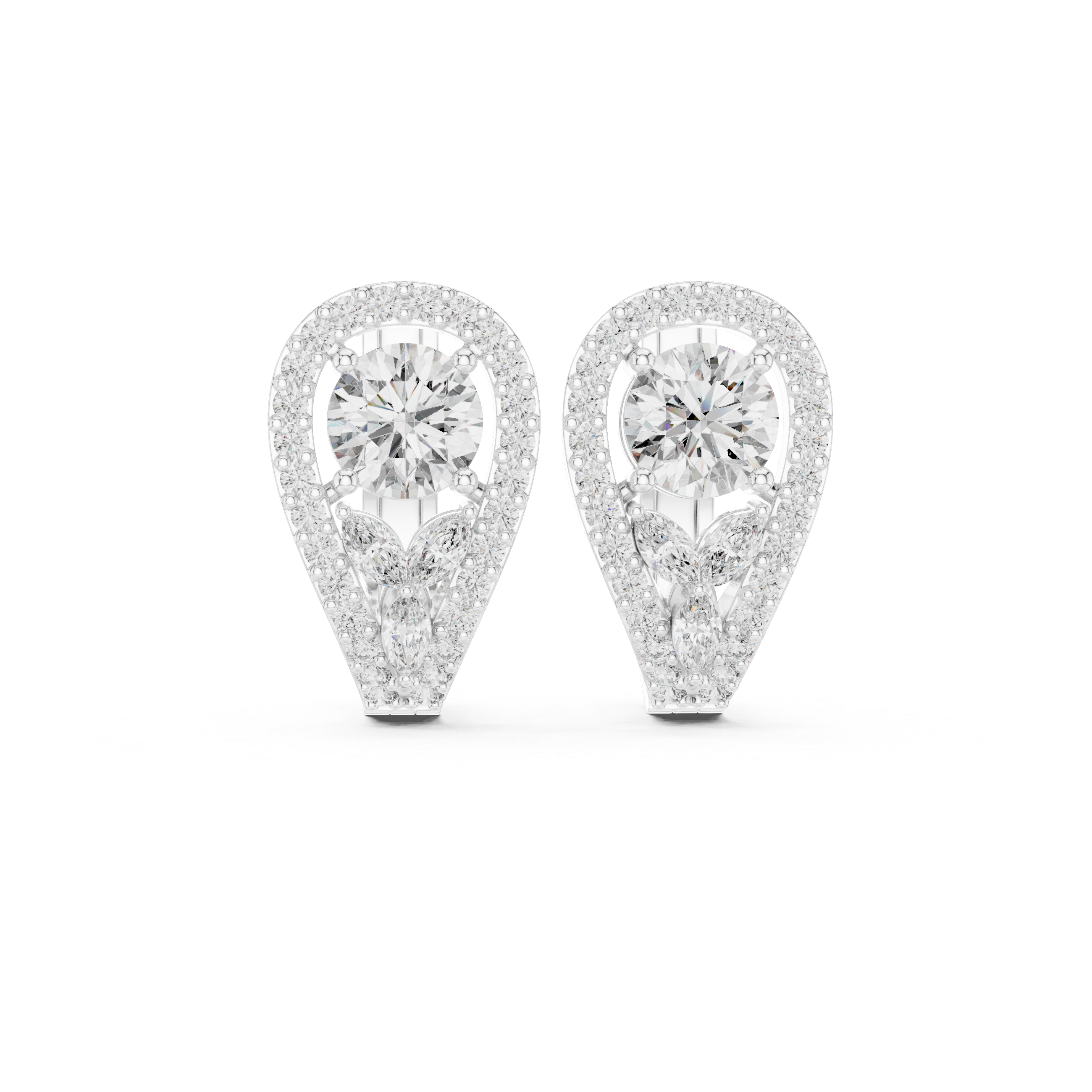 Marquise & Round Shape 1.476ct Natural Diamond Drop Earrings – I Color, SI1 Clarity