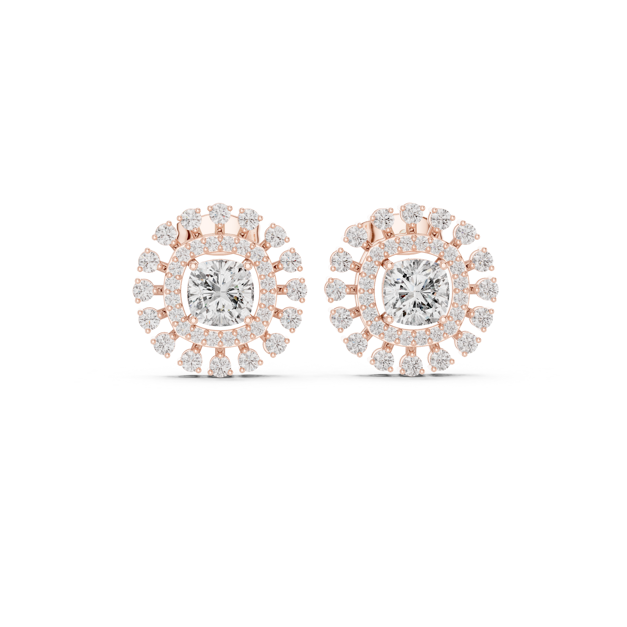 2.02ct Natural Diamond Stud Earrings – Dual Shape Cushion & Round H/VS2