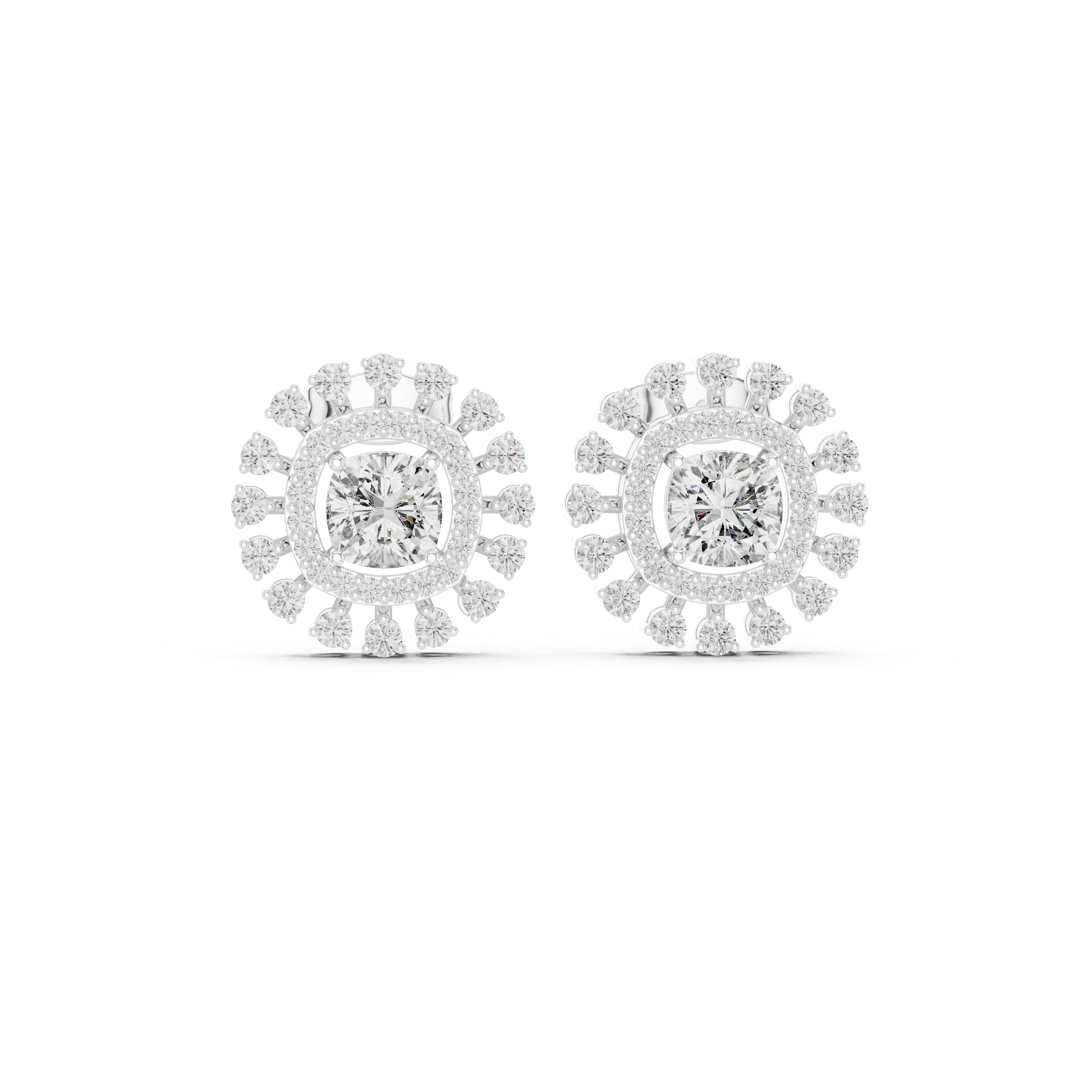 2.02ct Natural Diamond Stud Earrings – Dual Shape Cushion & Round H/VS2