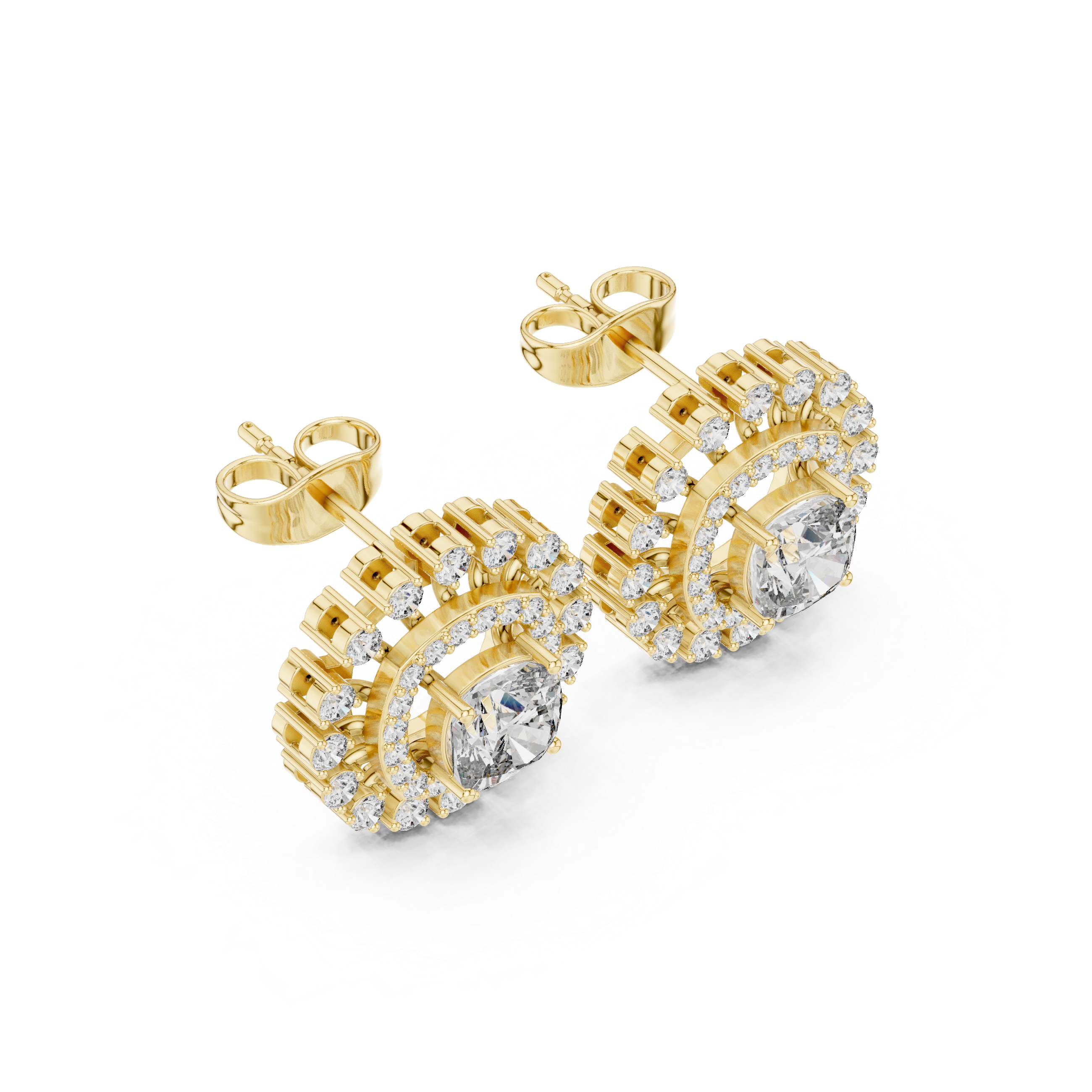 2.02ct Natural Diamond Stud Earrings – Dual Shape Cushion & Round H/VS2