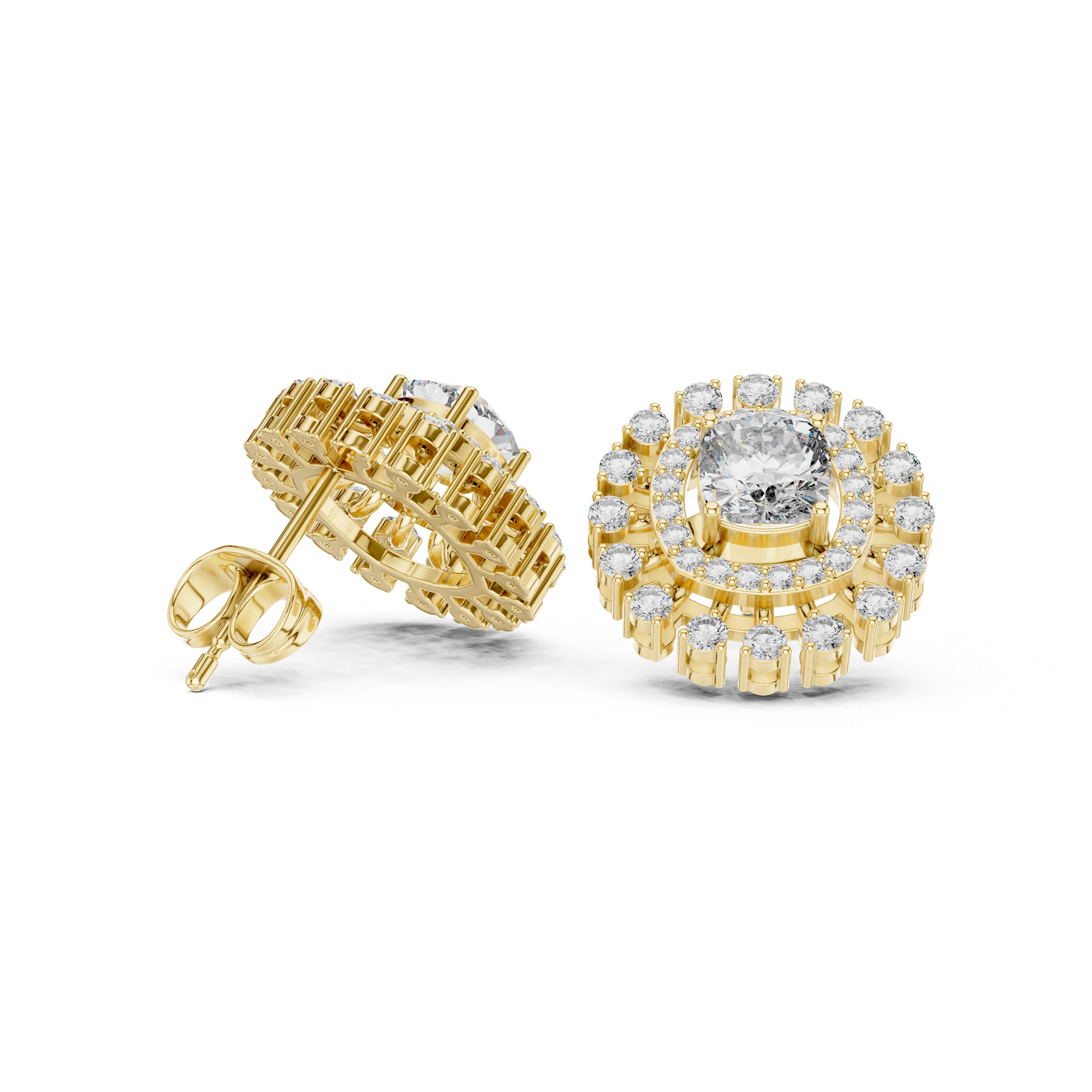 2.02ct Natural Diamond Stud Earrings – Dual Shape Cushion & Round H/VS2