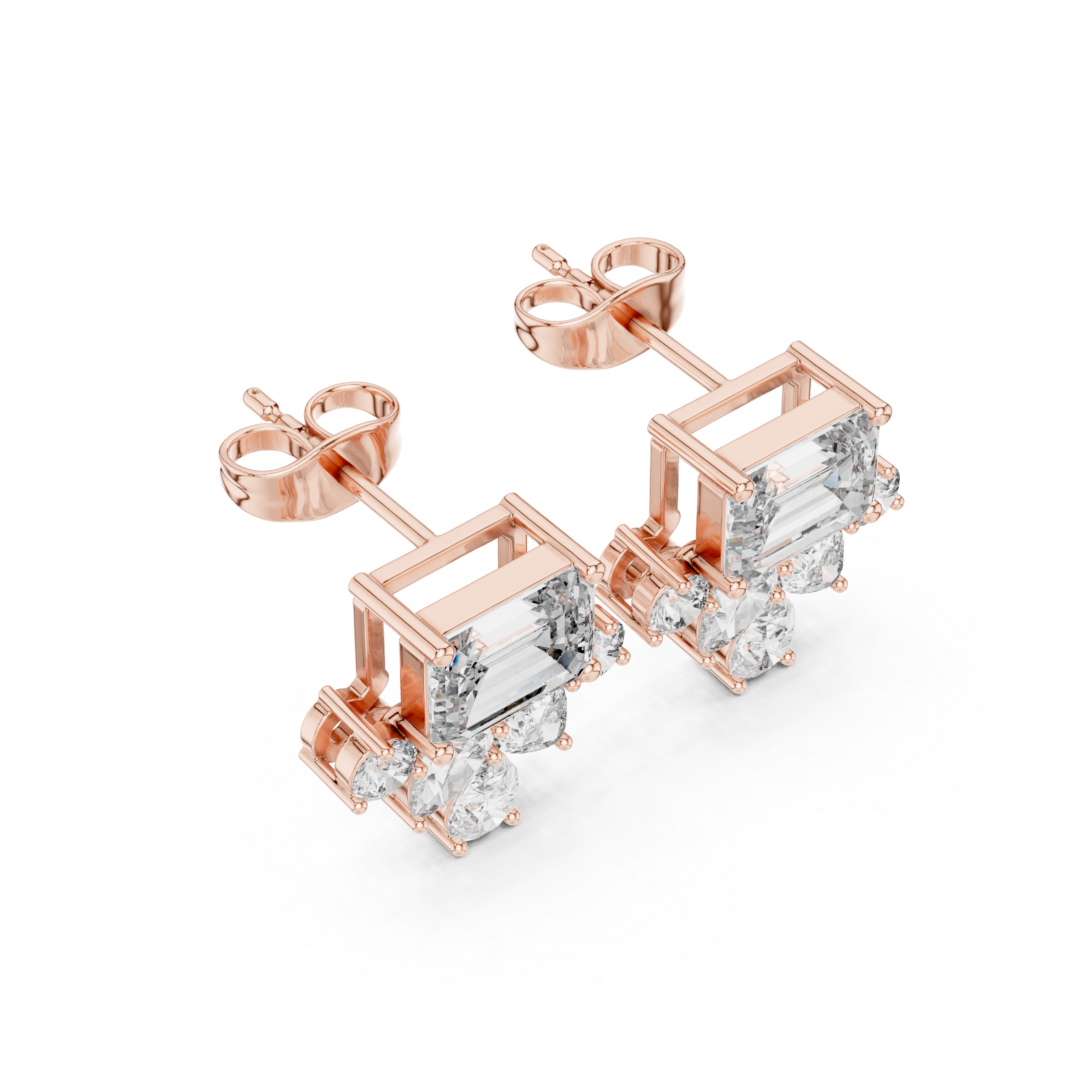 Elegant Multi-Shape Natural Diamond Drop Earrings – Emerald, Pear & Round