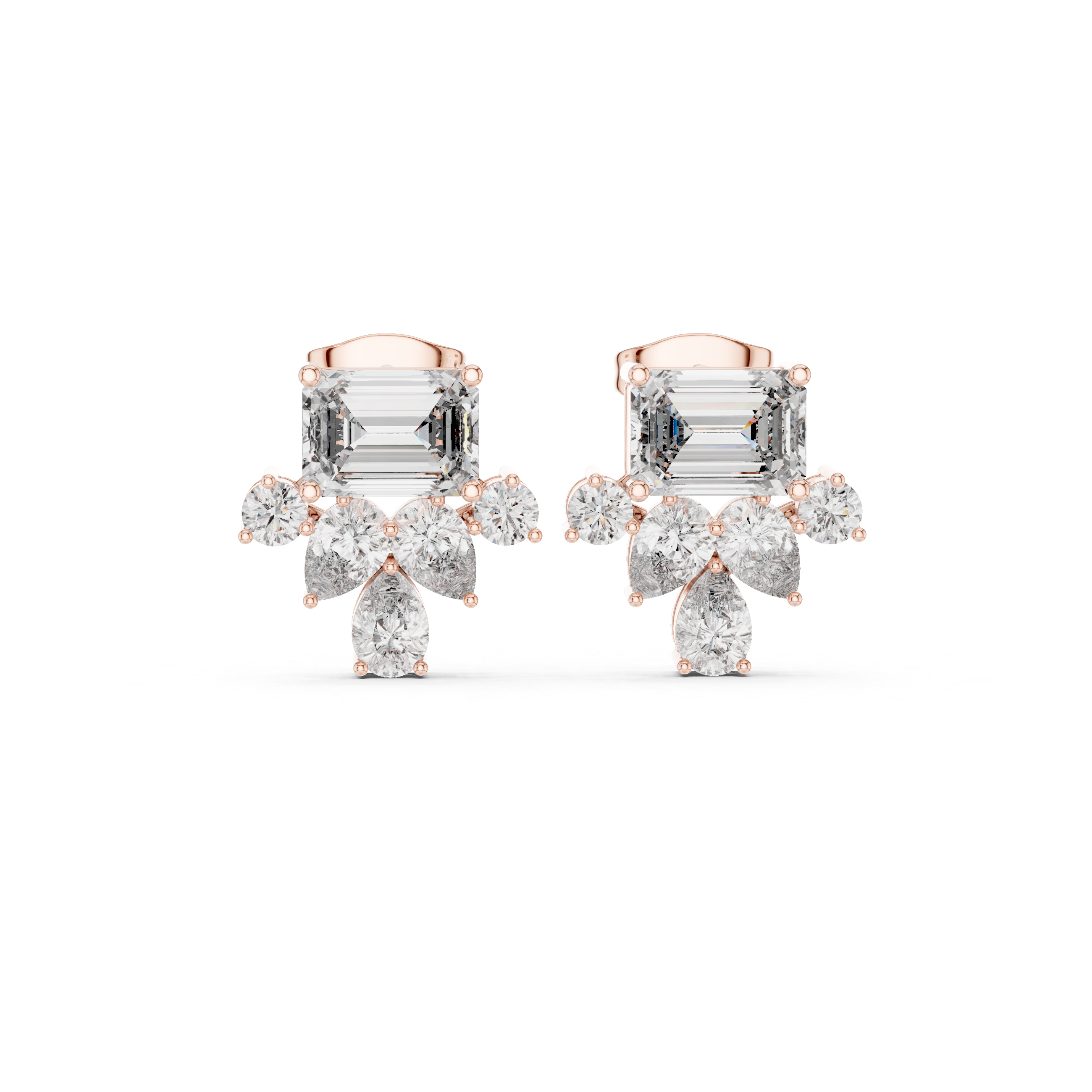 Elegant Multi-Shape Natural Diamond Drop Earrings – Emerald, Pear & Round