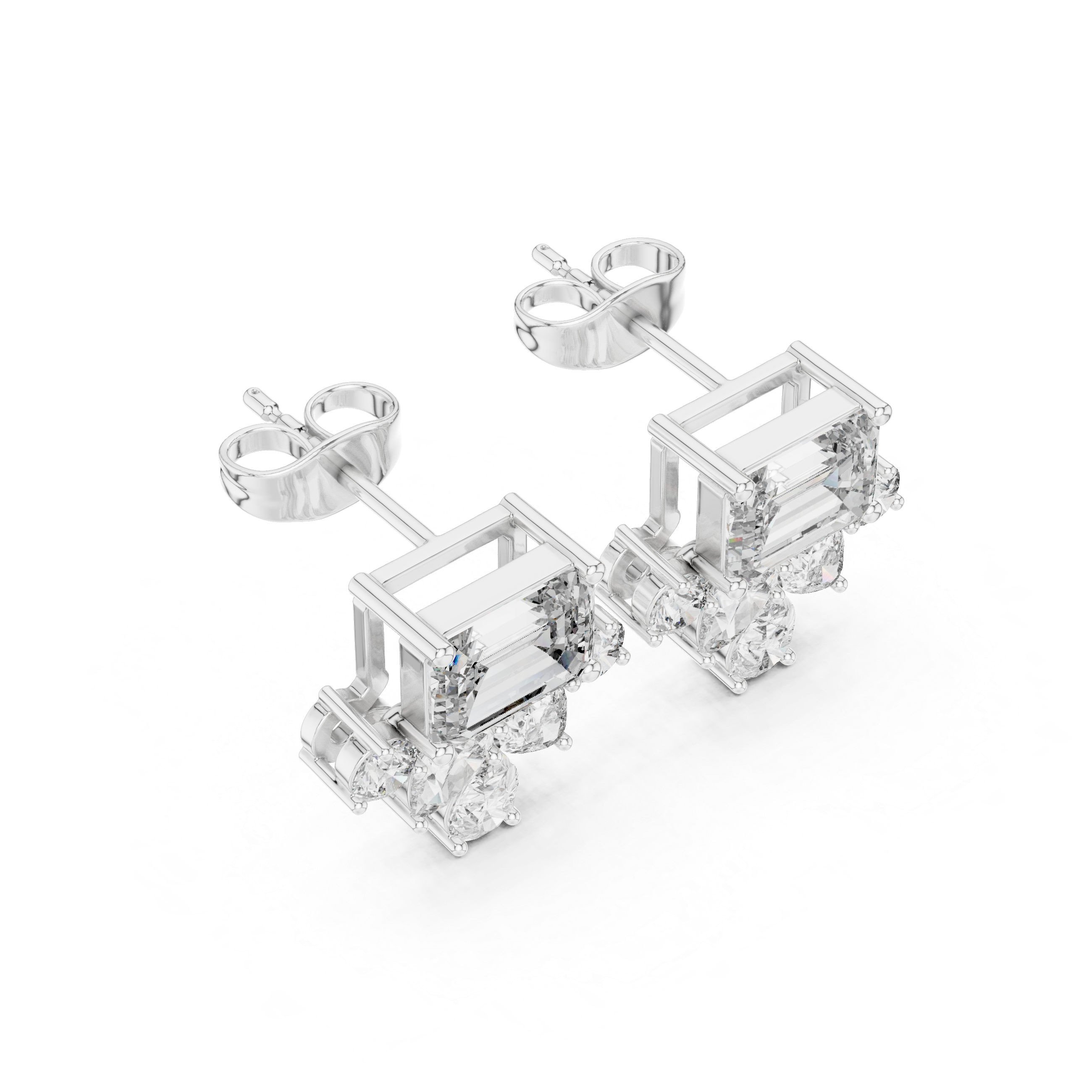 Elegant Multi-Shape Natural Diamond Drop Earrings – Emerald, Pear & Round