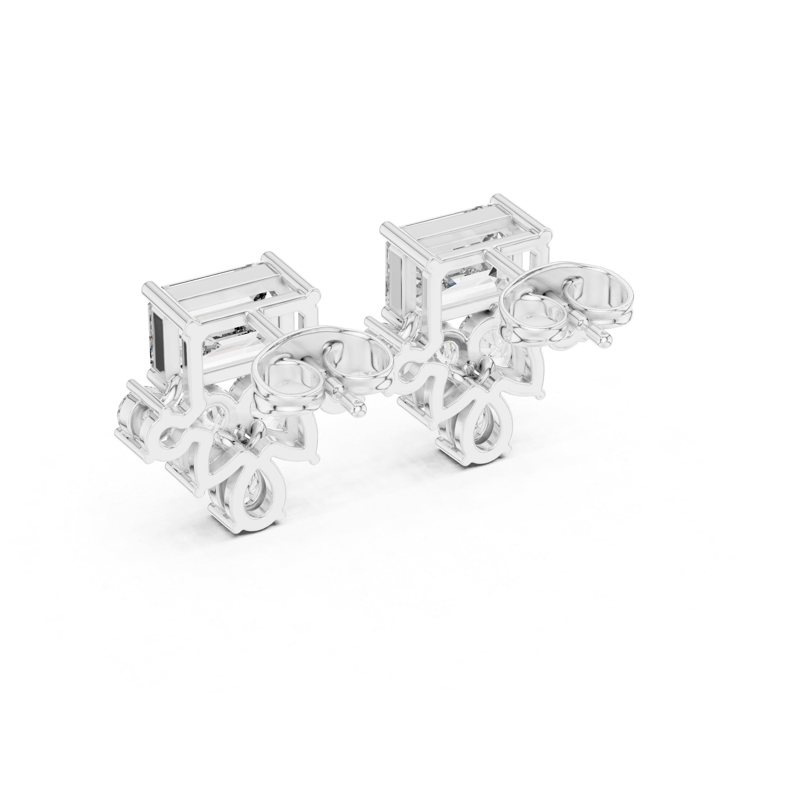 Elegant Multi-Shape Natural Diamond Drop Earrings – Emerald, Pear & Round