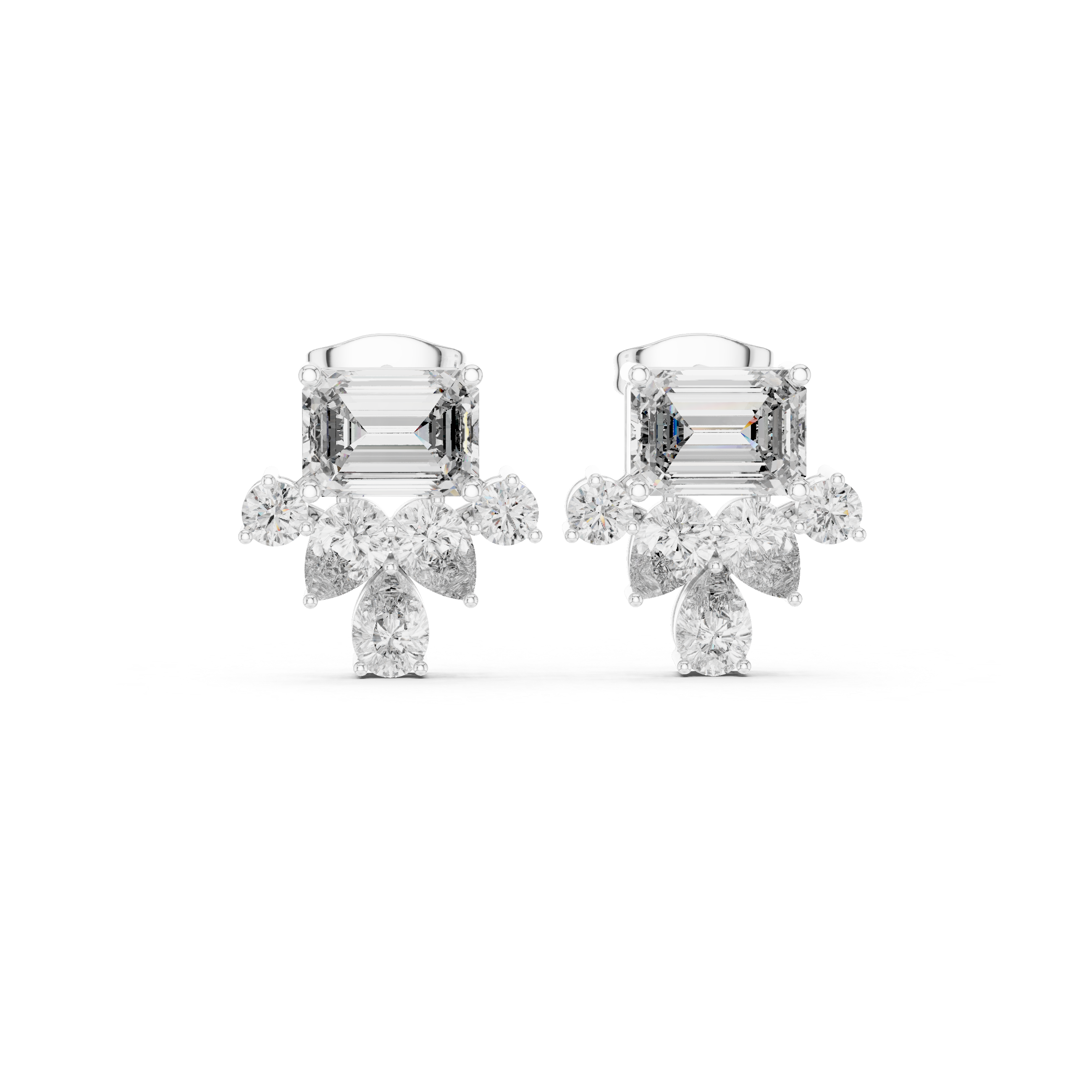 Elegant Multi-Shape Natural Diamond Drop Earrings – Emerald, Pear & Round