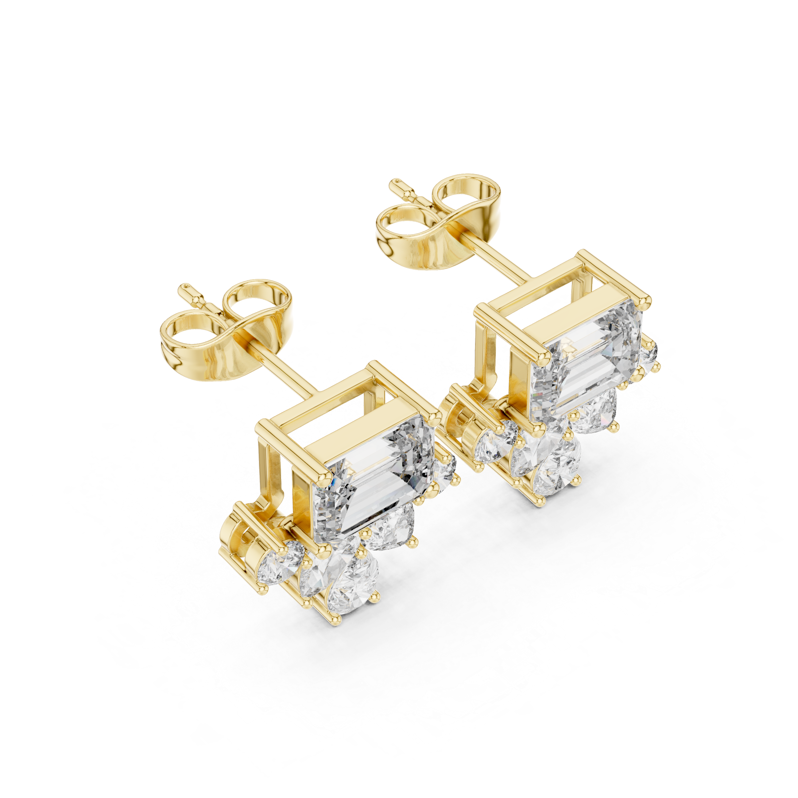 Elegant Multi-Shape Natural Diamond Drop Earrings – Emerald, Pear & Round