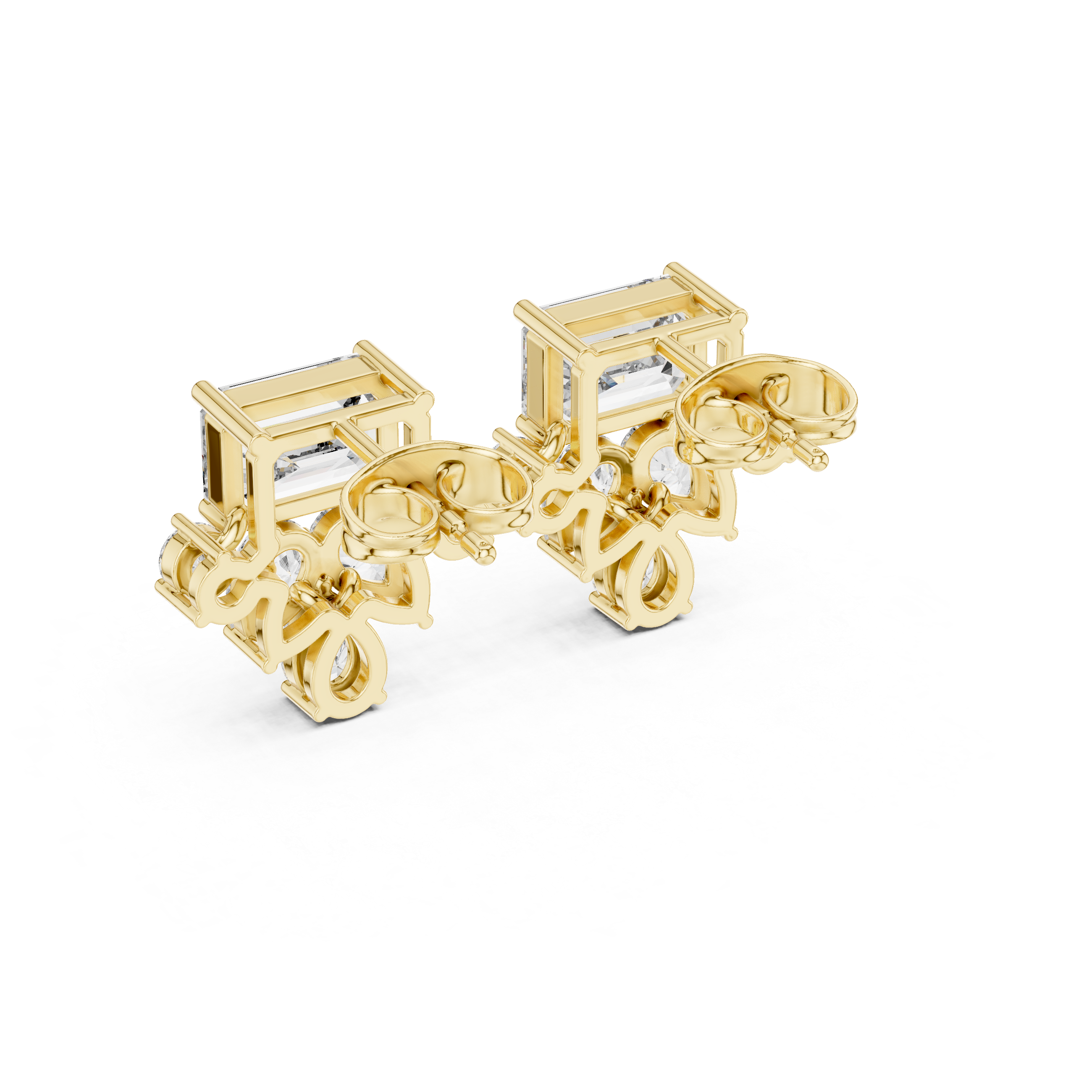 Elegant Multi-Shape Natural Diamond Drop Earrings – Emerald, Pear & Round