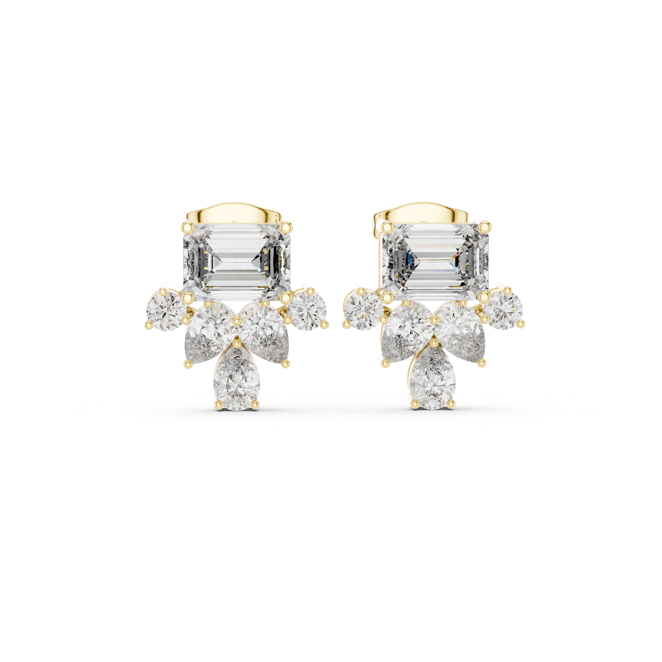 Elegant Multi-Shape Natural Diamond Drop Earrings – Emerald, Pear & Round