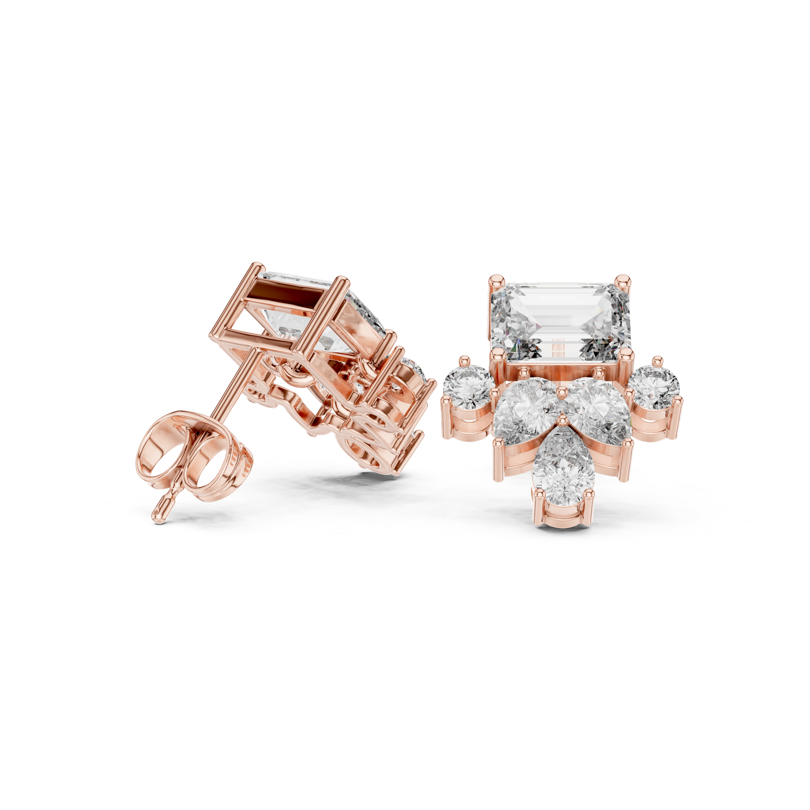 Elegant Multi-Shape Natural Diamond Drop Earrings – Emerald, Pear & Round