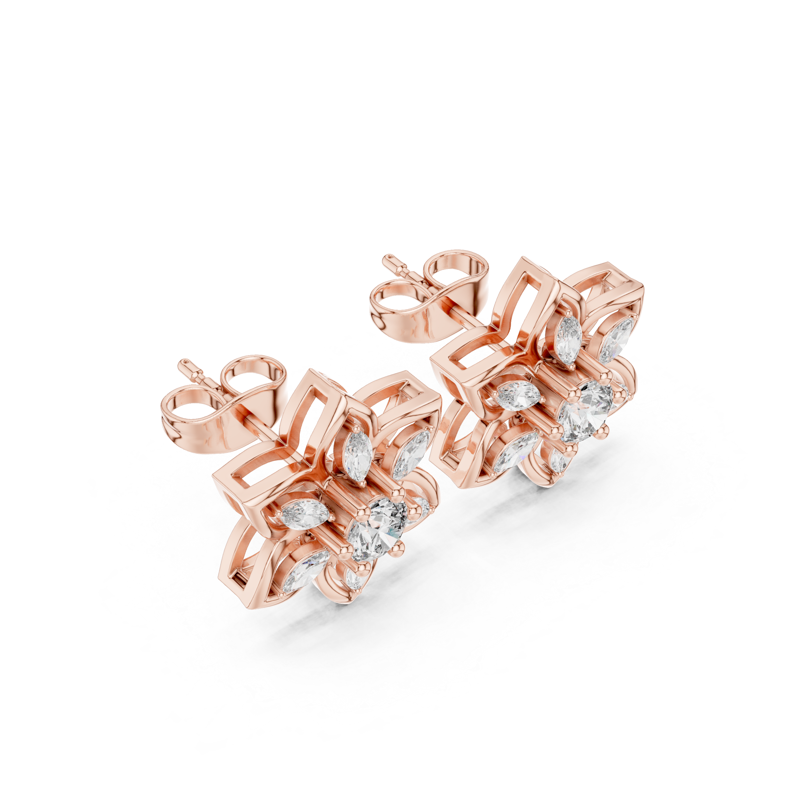 0.66ct EF/VS Marquise & Round Natural Diamond Stud Earrings