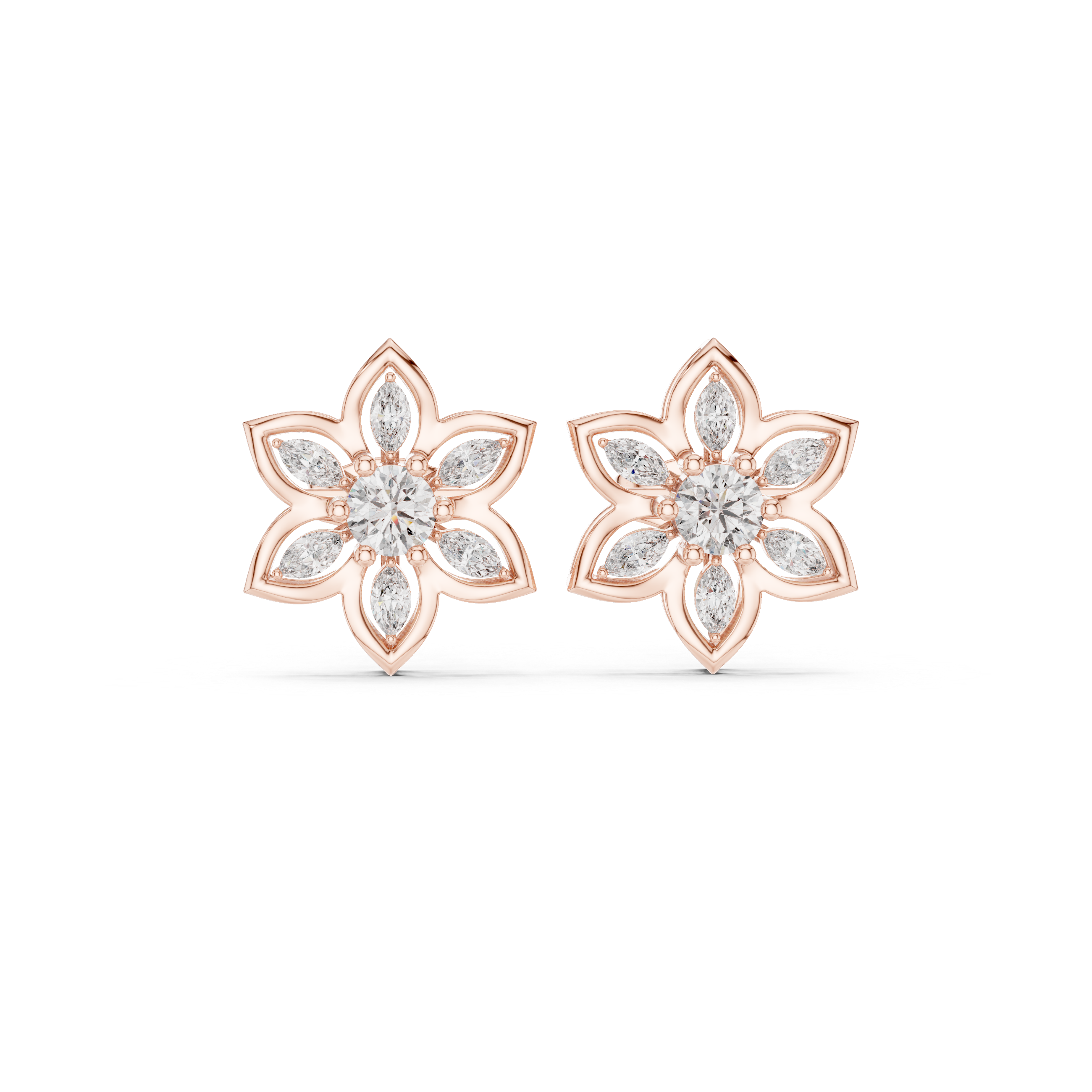 0.66ct EF/VS Marquise & Round Natural Diamond Stud Earrings