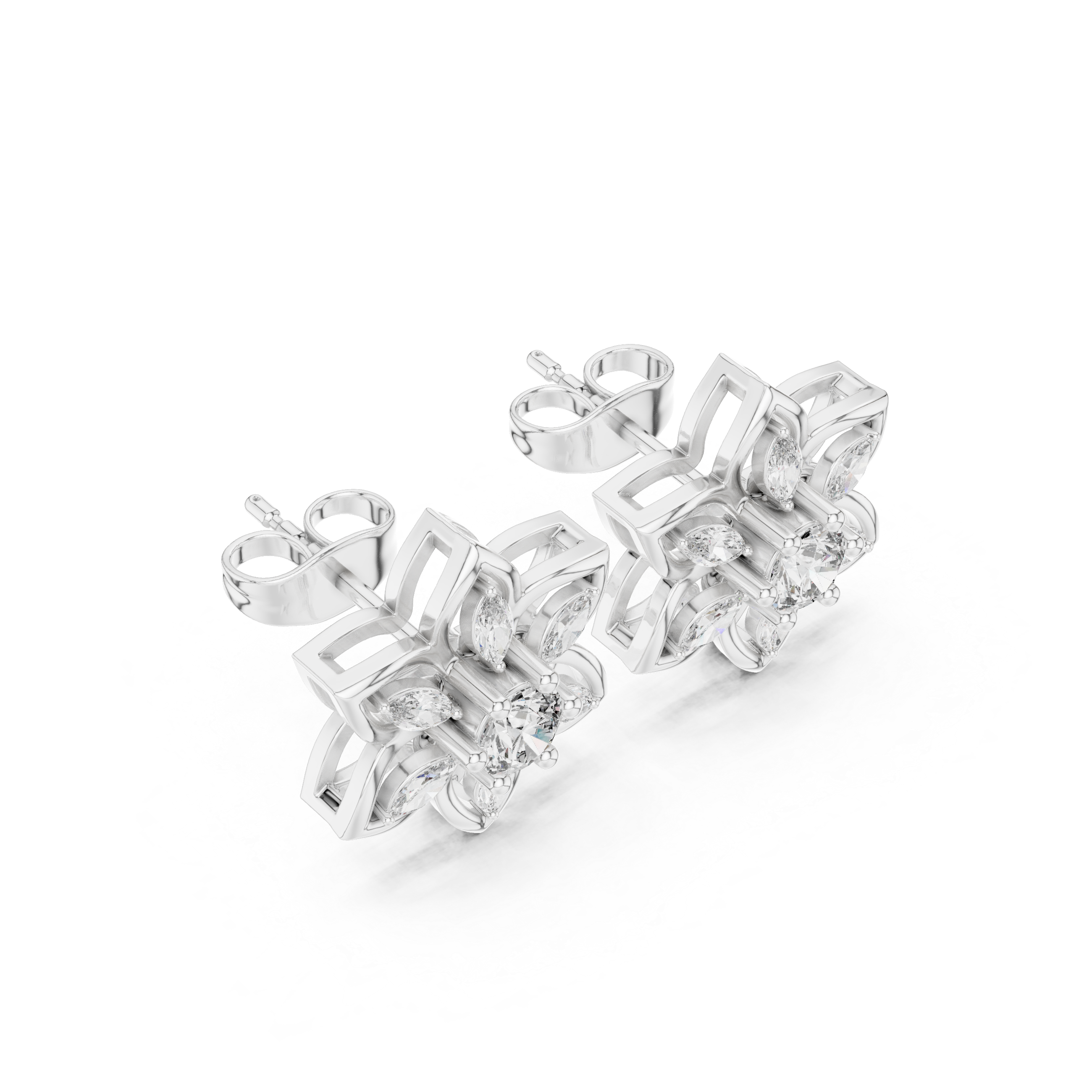 0.66ct EF/VS Marquise & Round Natural Diamond Stud Earrings