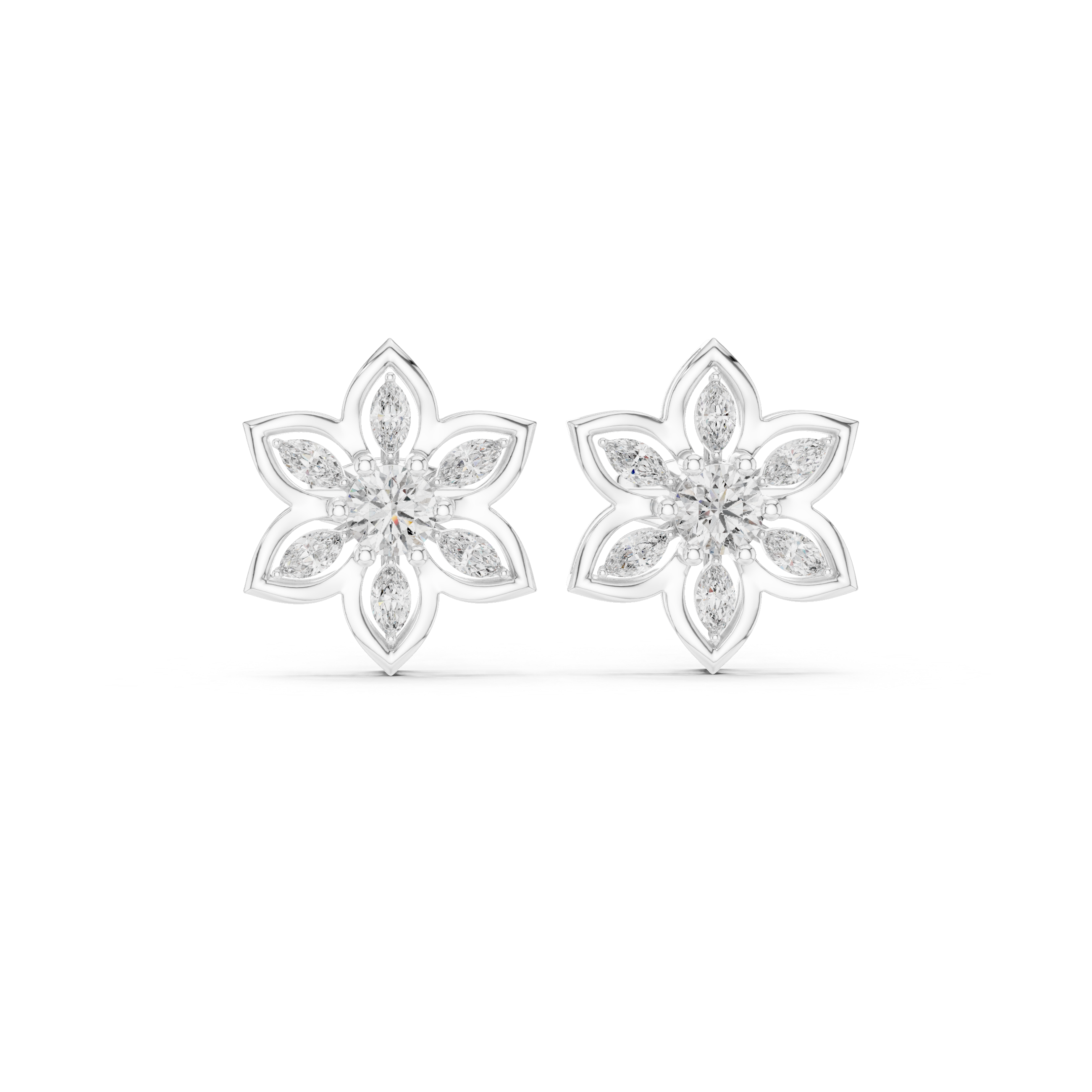 0.66ct EF/VS Marquise & Round Natural Diamond Stud Earrings