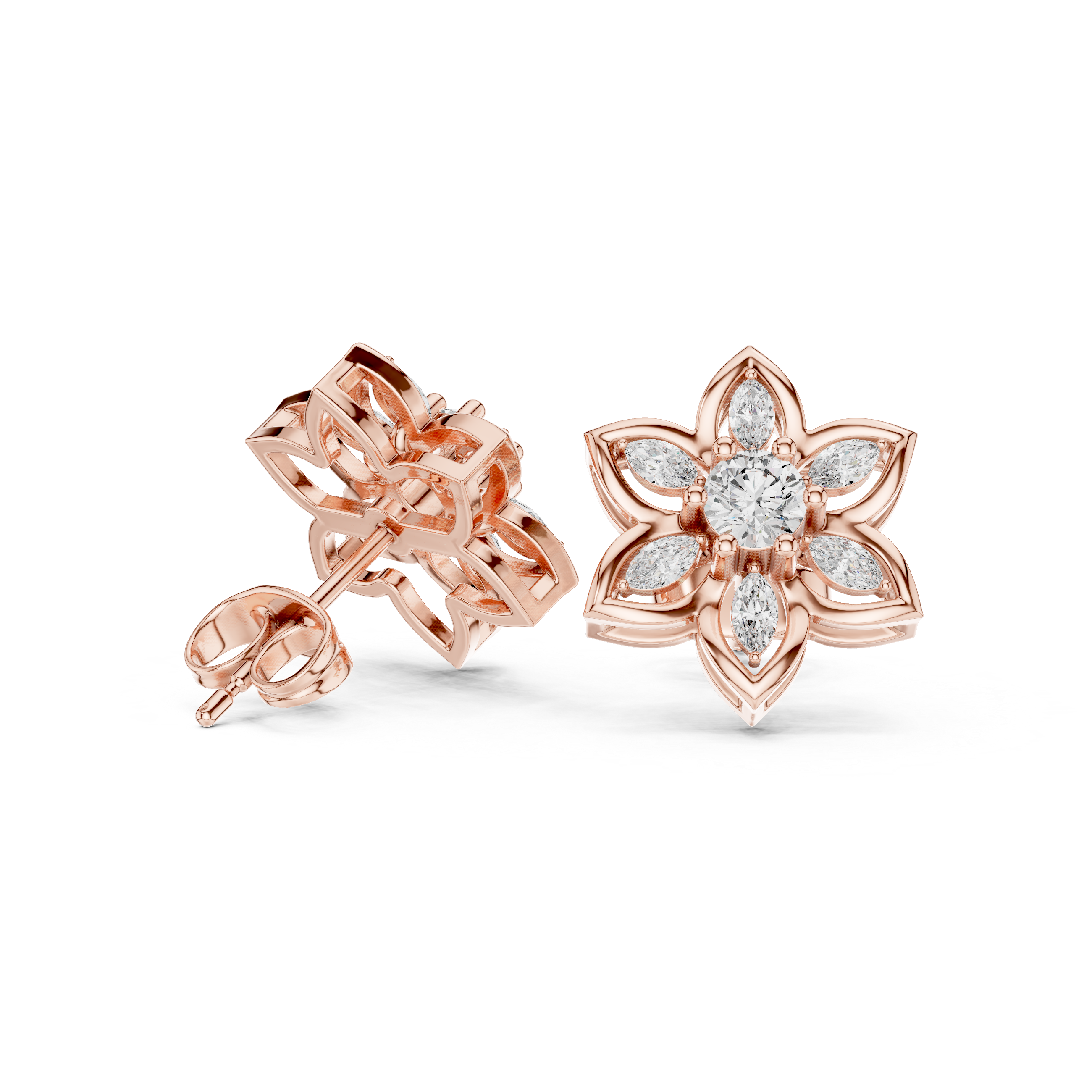 0.66ct EF/VS Marquise & Round Natural Diamond Stud Earrings