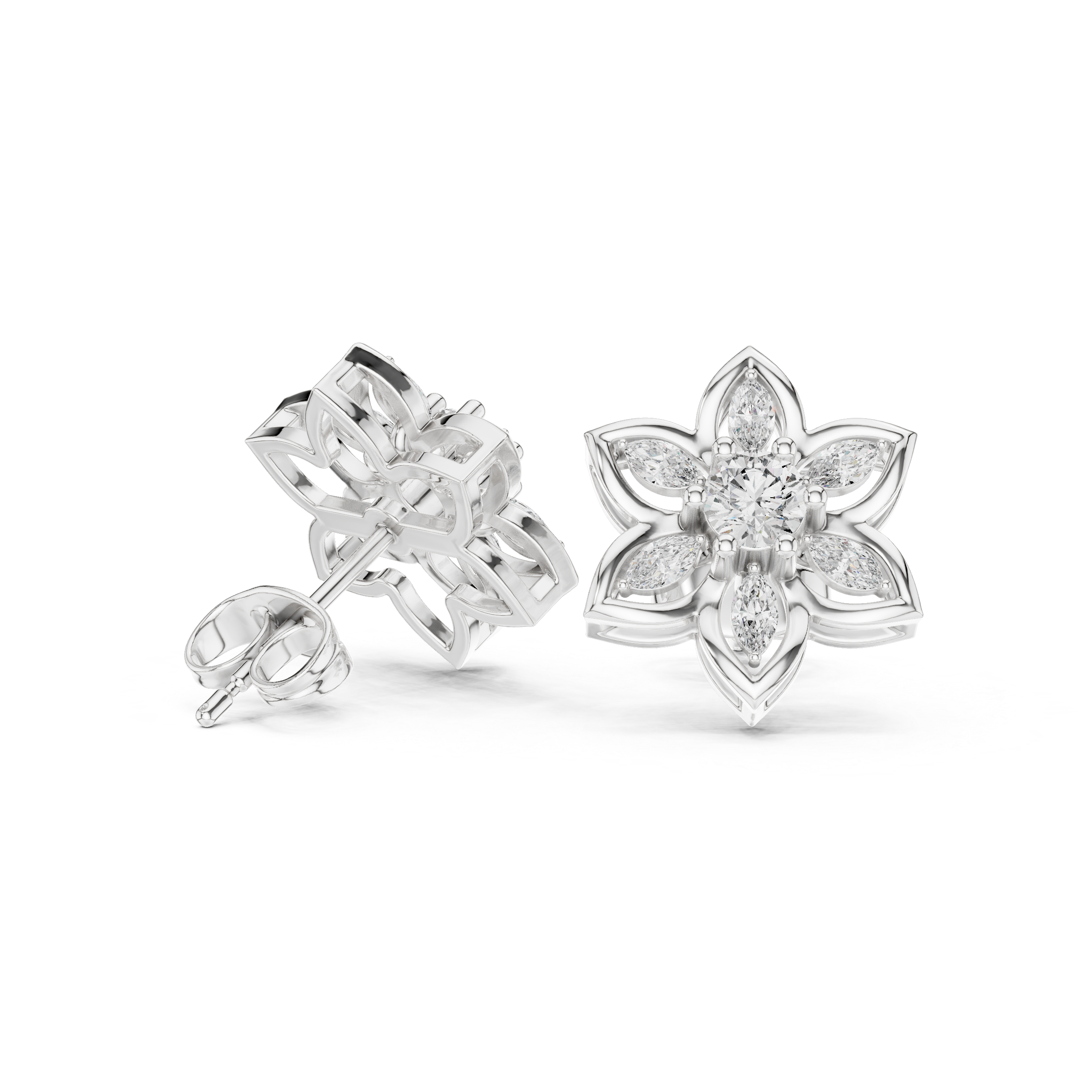 0.66ct EF/VS Marquise & Round Natural Diamond Stud Earrings