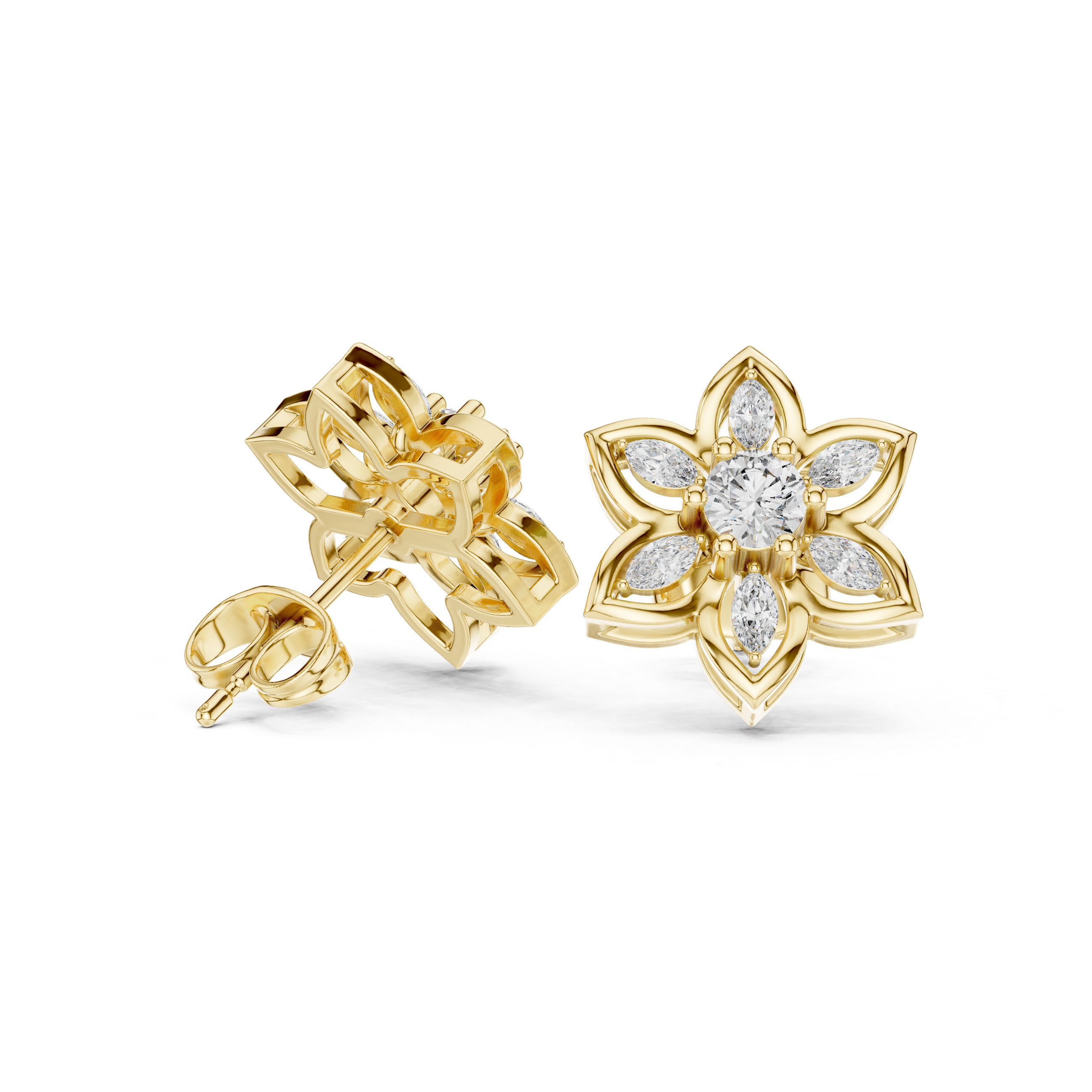 0.66ct EF/VS Marquise & Round Natural Diamond Stud Earrings