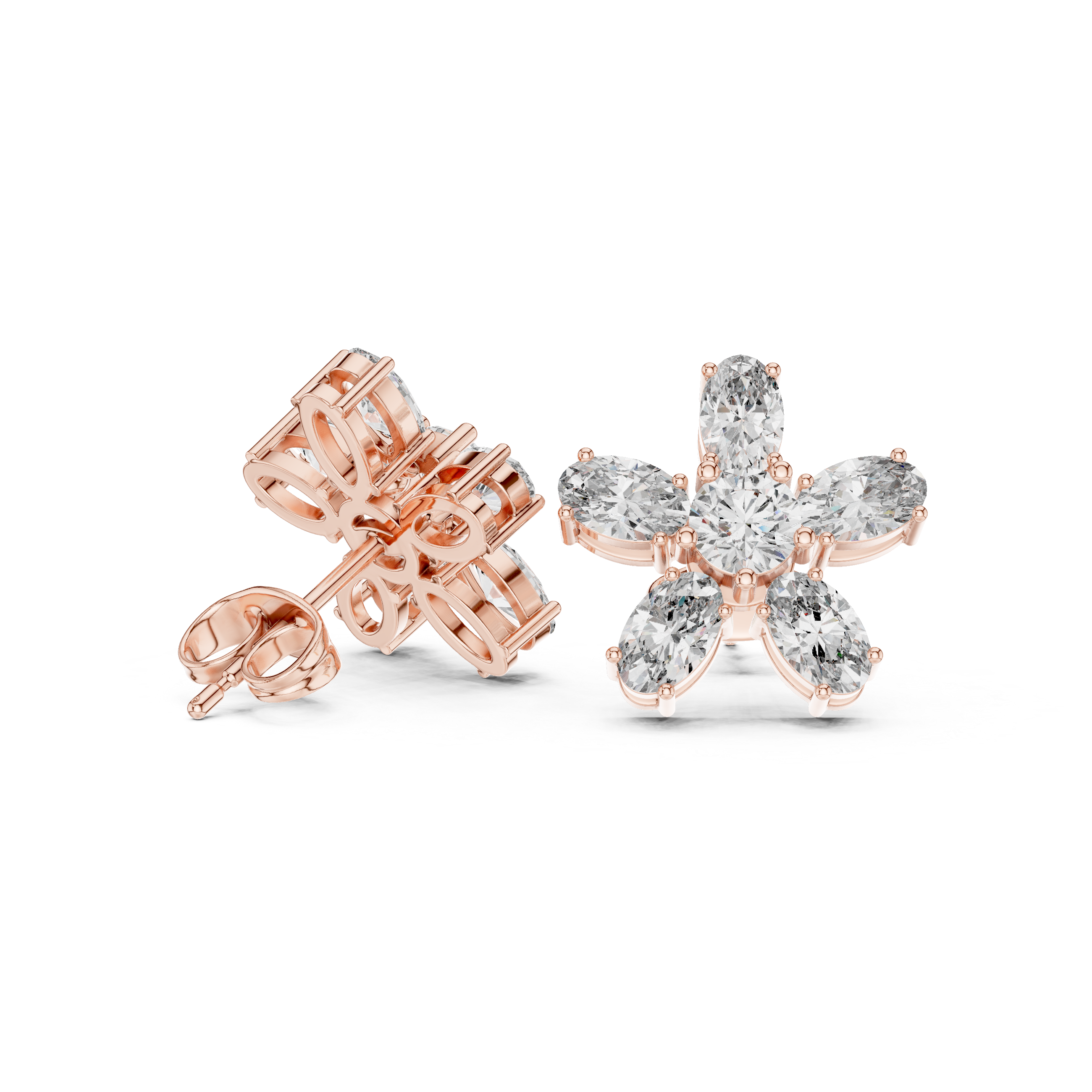 Oval & Round 2.31ct Natural Diamond Stud Earrings – I Color, VS1 Clarity