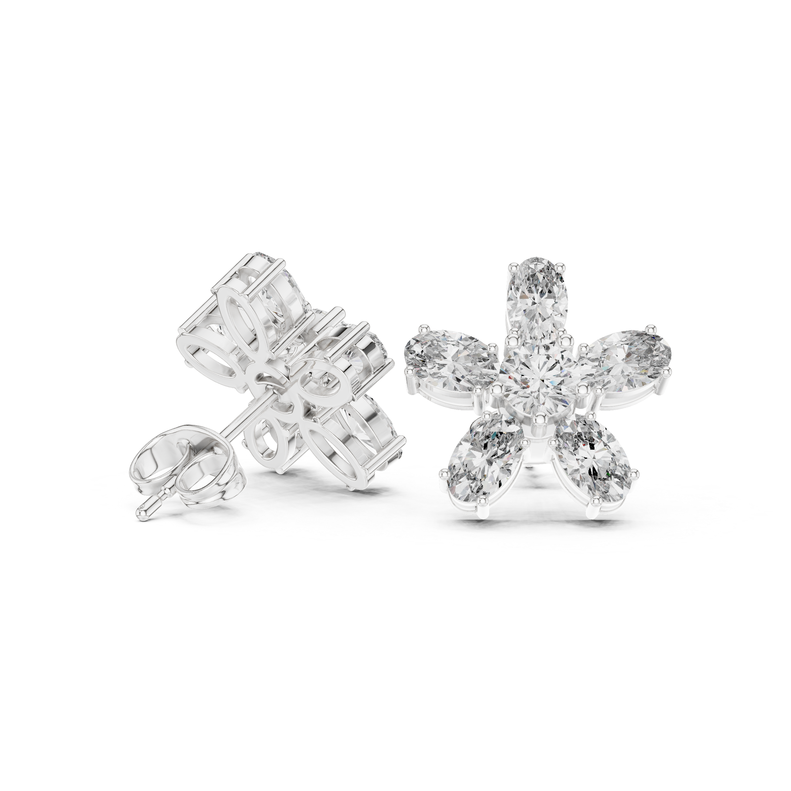 Oval & Round 2.31ct Natural Diamond Stud Earrings – I Color, VS1 Clarity